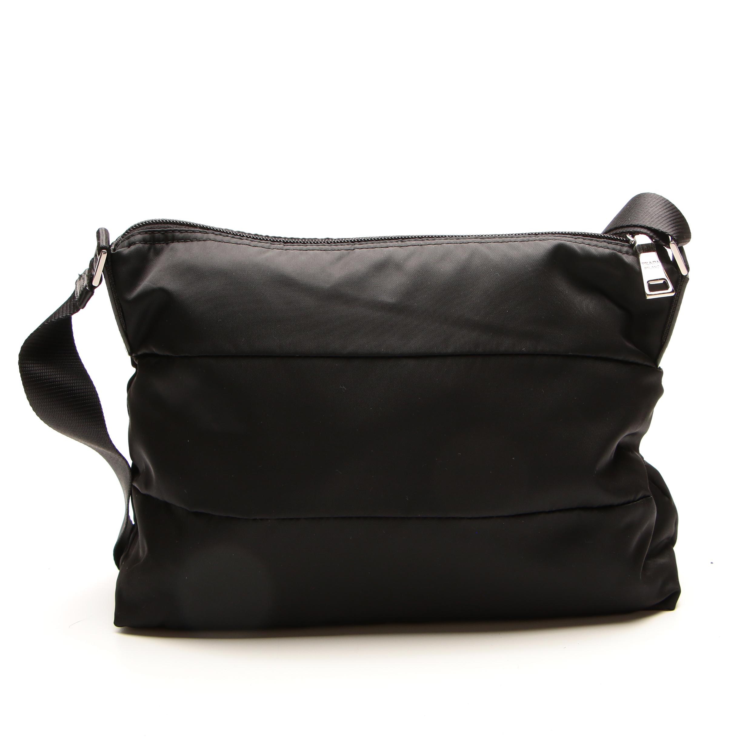 Prada Shoulder Bag in Black Tessuto Nylon with Leather Trim