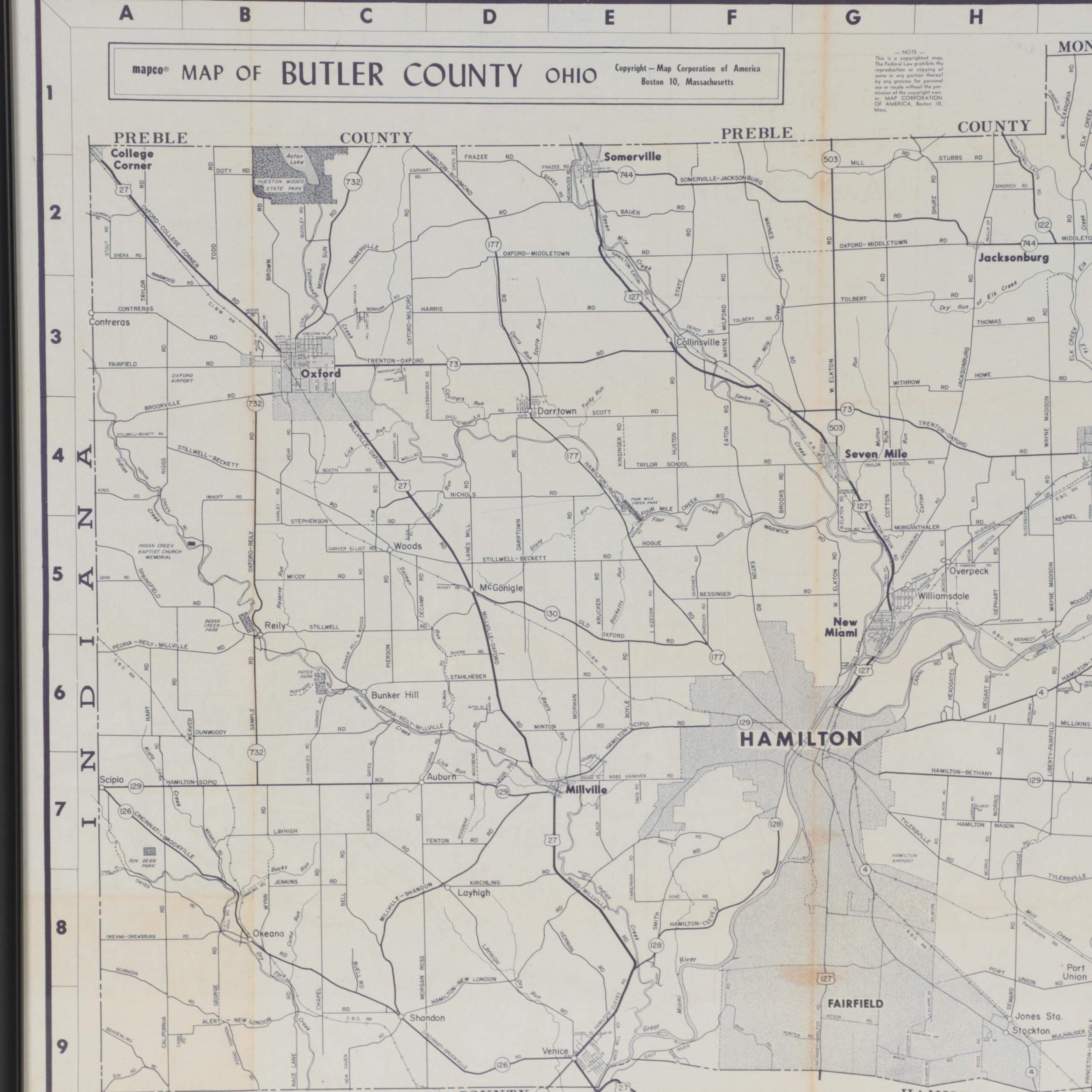 Map Corporation of American Lithograph "Map of Butler County"