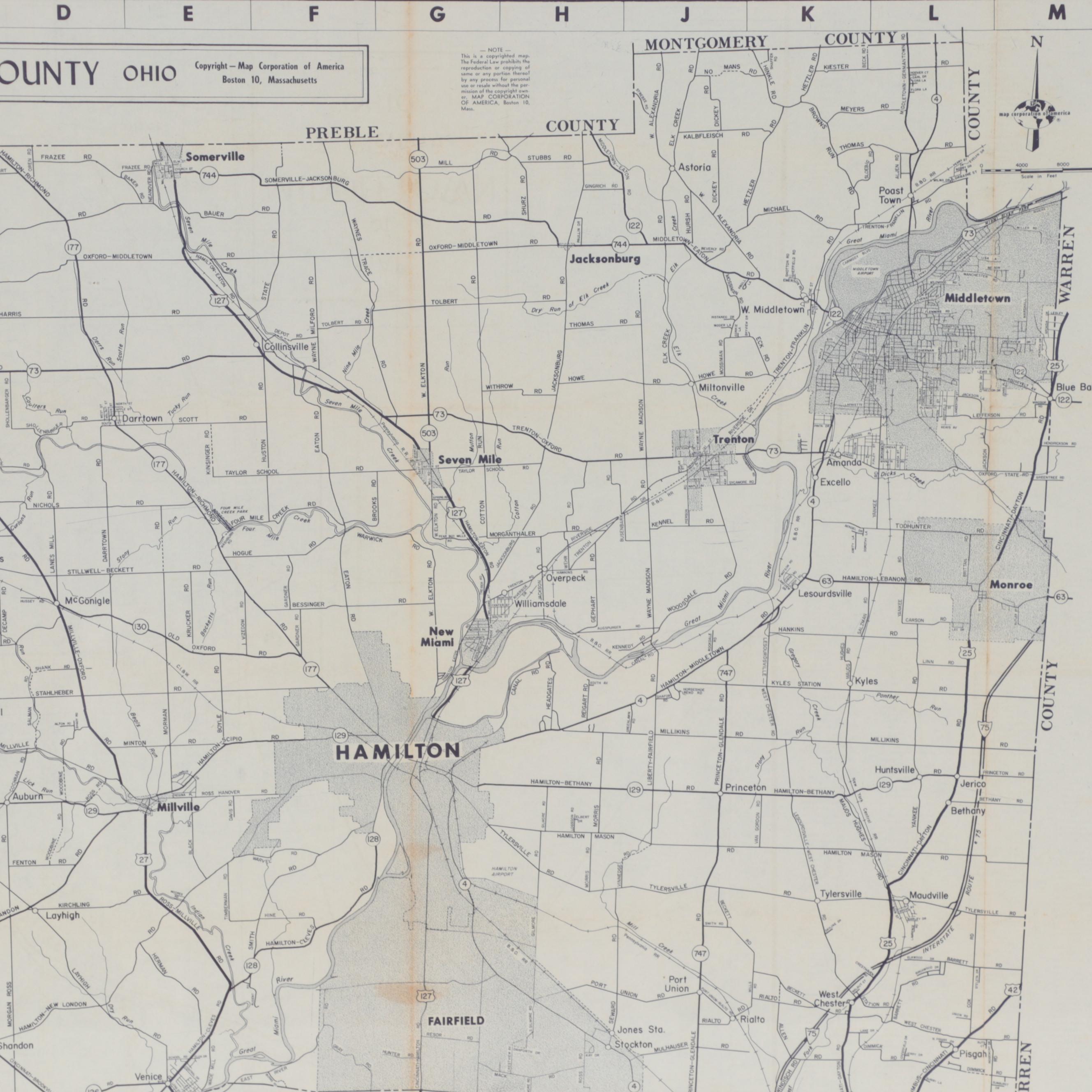 Map Corporation of American Lithograph "Map of Butler County"