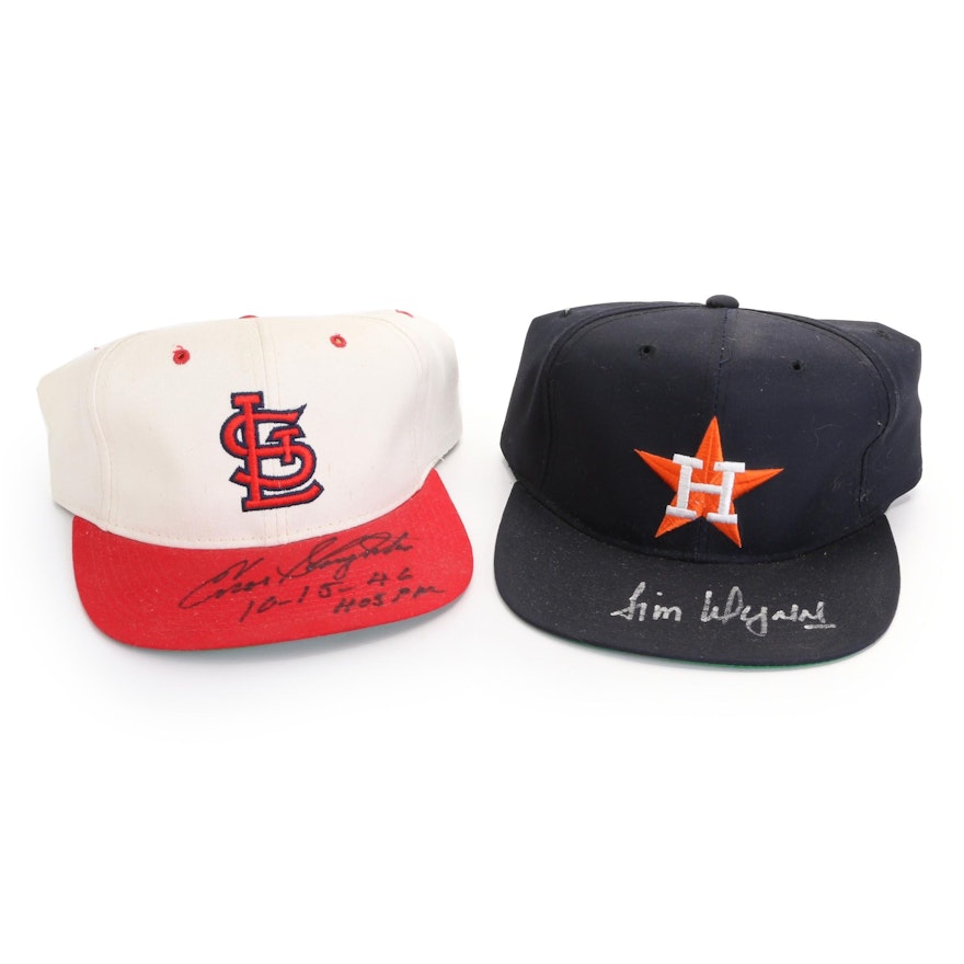 Enos Slaughter and Jim Wynn Signed MLB Baseball Hats