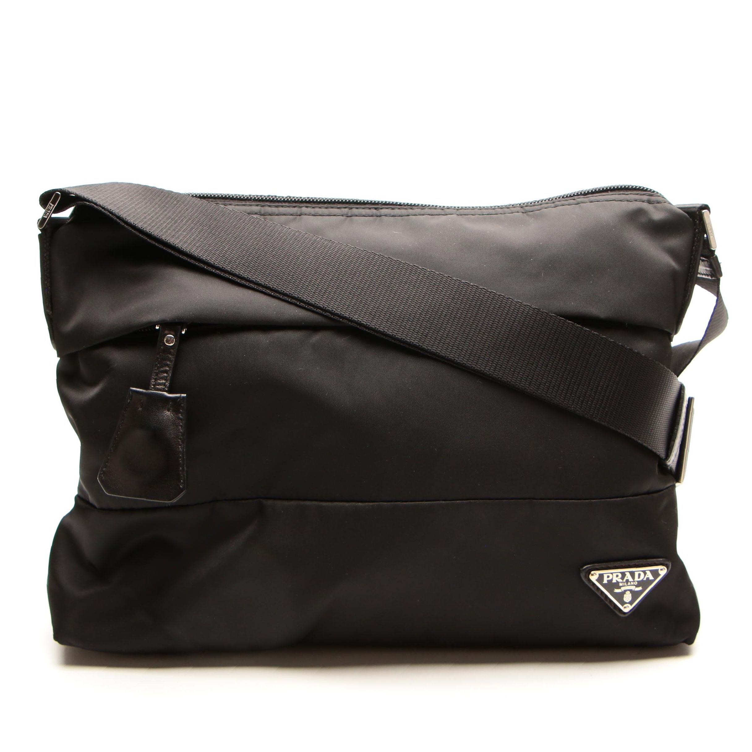 Prada Shoulder Bag in Black Tessuto Nylon with Leather Trim