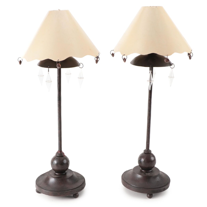 Bronzed Metal Table Lamps with Metal Lampshades