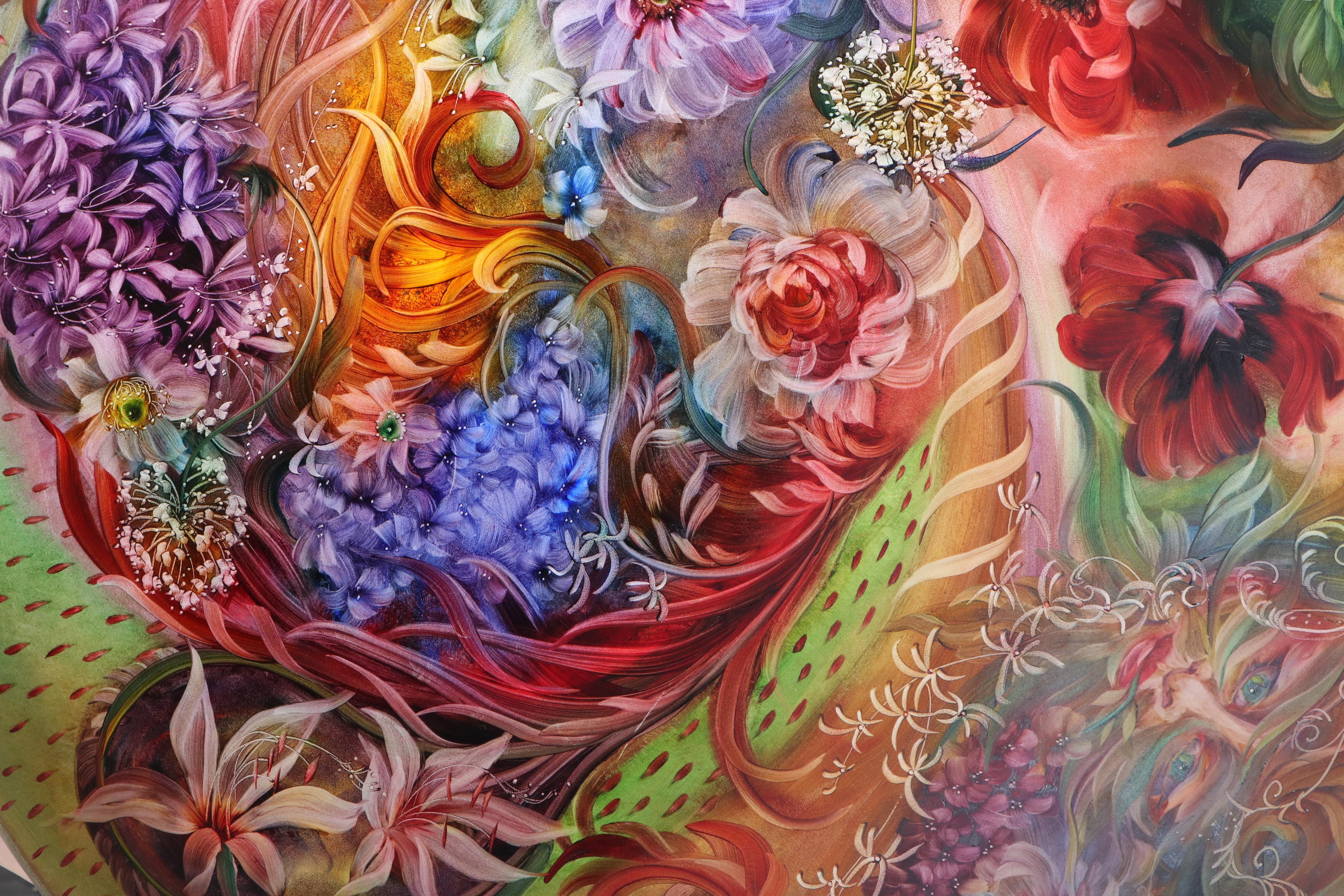 Signed Ulla Darni Reverse Hand-Painted Plafonnier Pendant Light