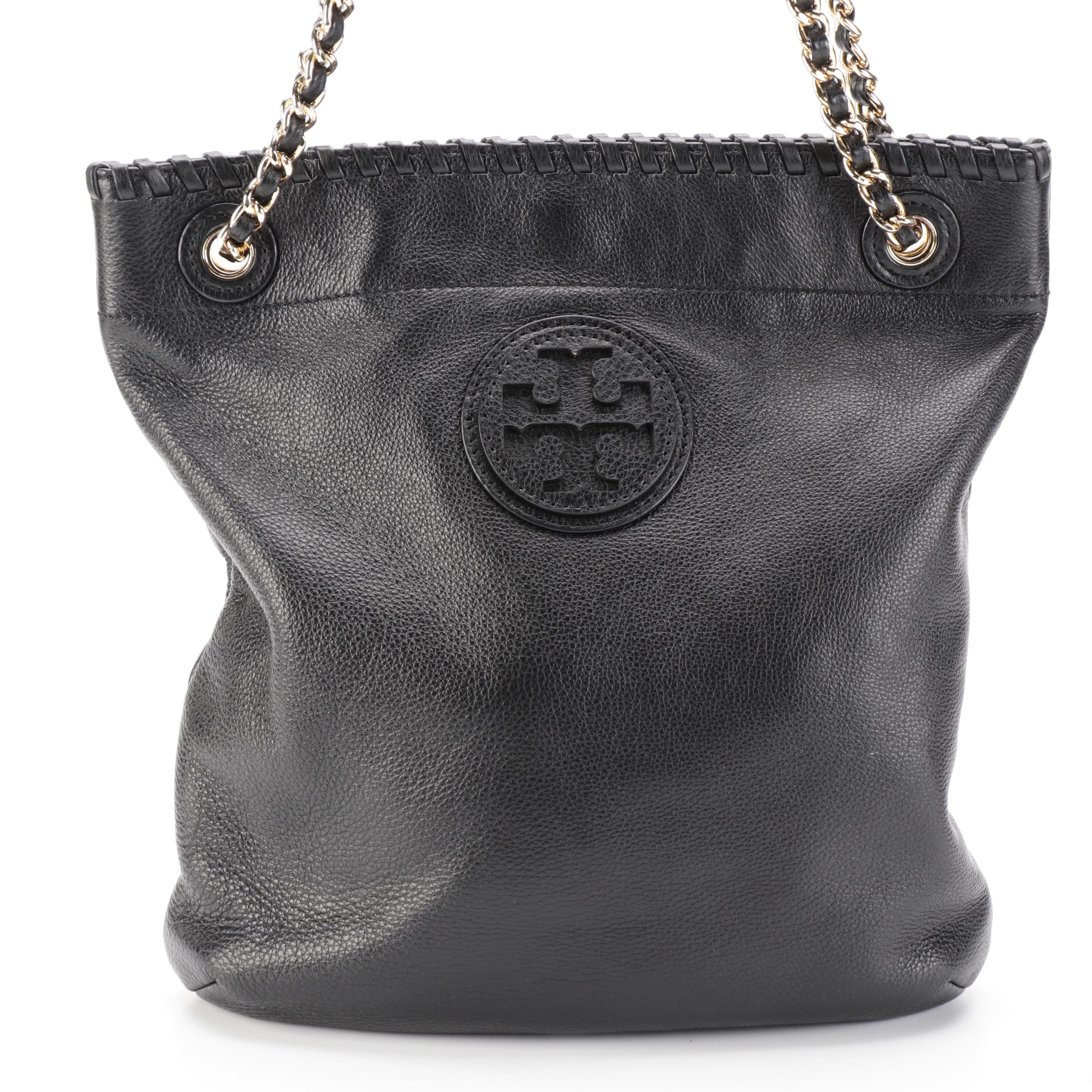 Tory Burch Shoulder Bag with Chain Link Handles in Black Leather