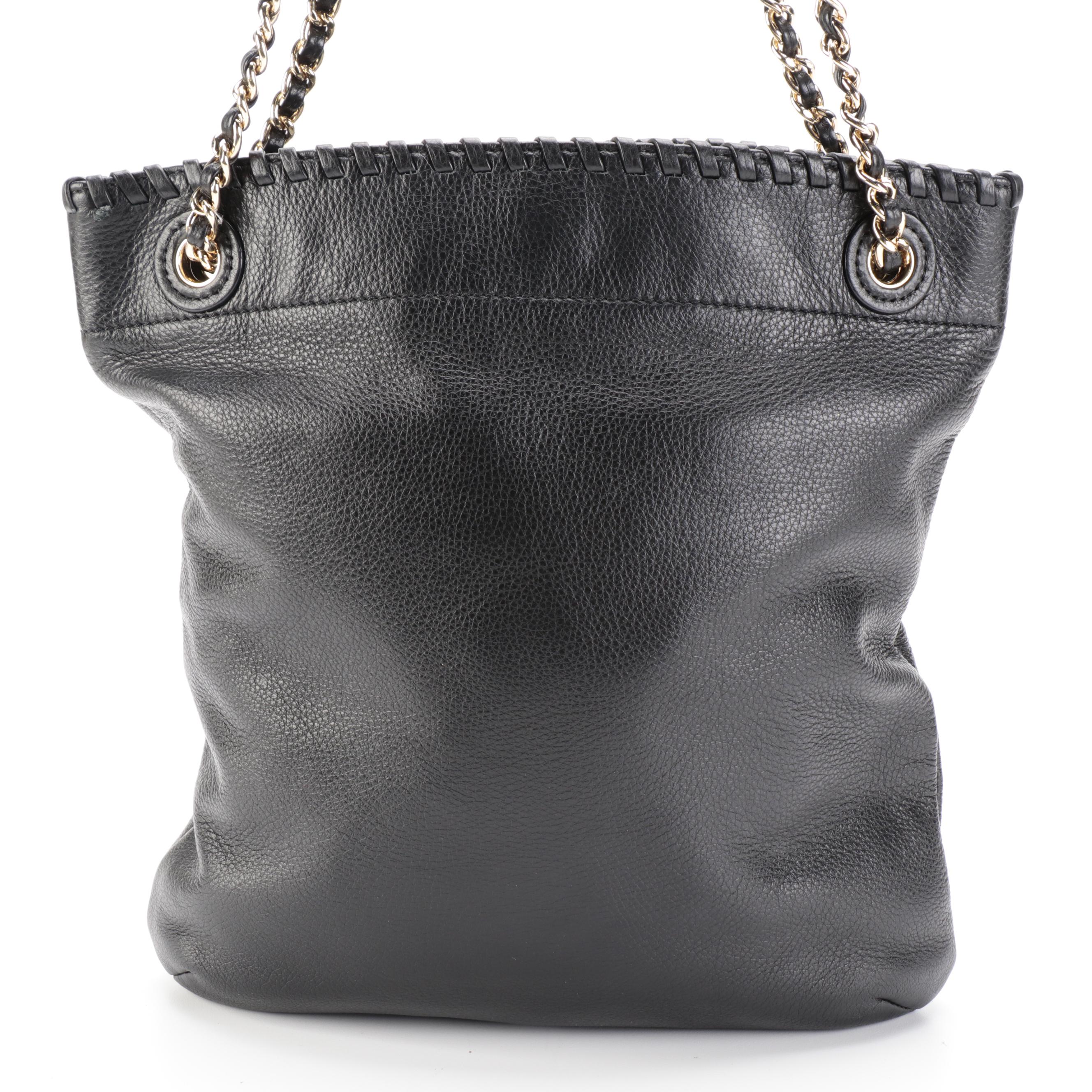Tory Burch Shoulder Bag with Chain Link Handles in Black Leather