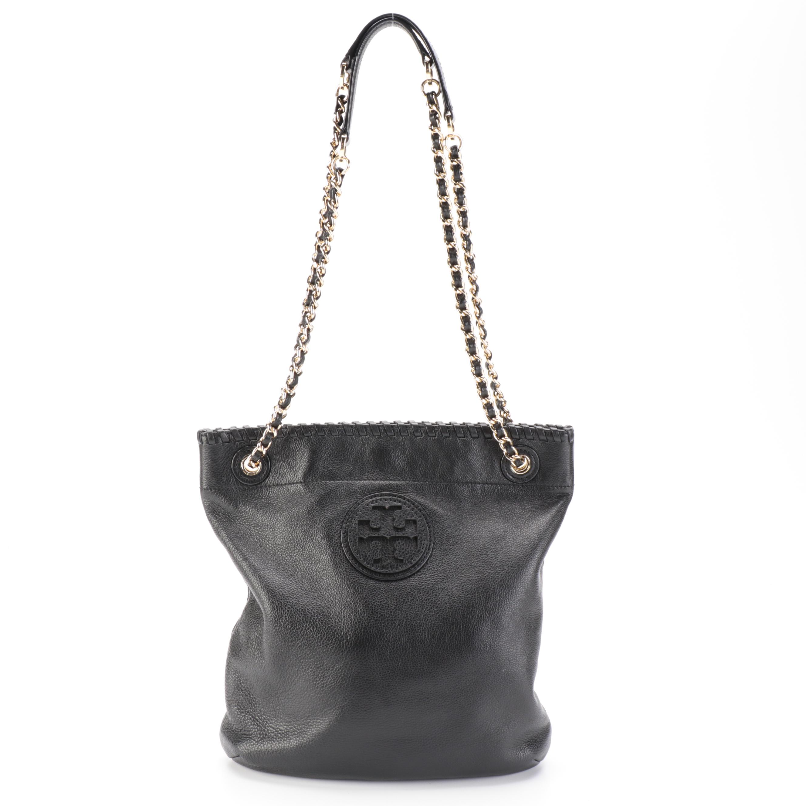 Tory Burch Shoulder Bag with Chain Link Handles in Black Leather