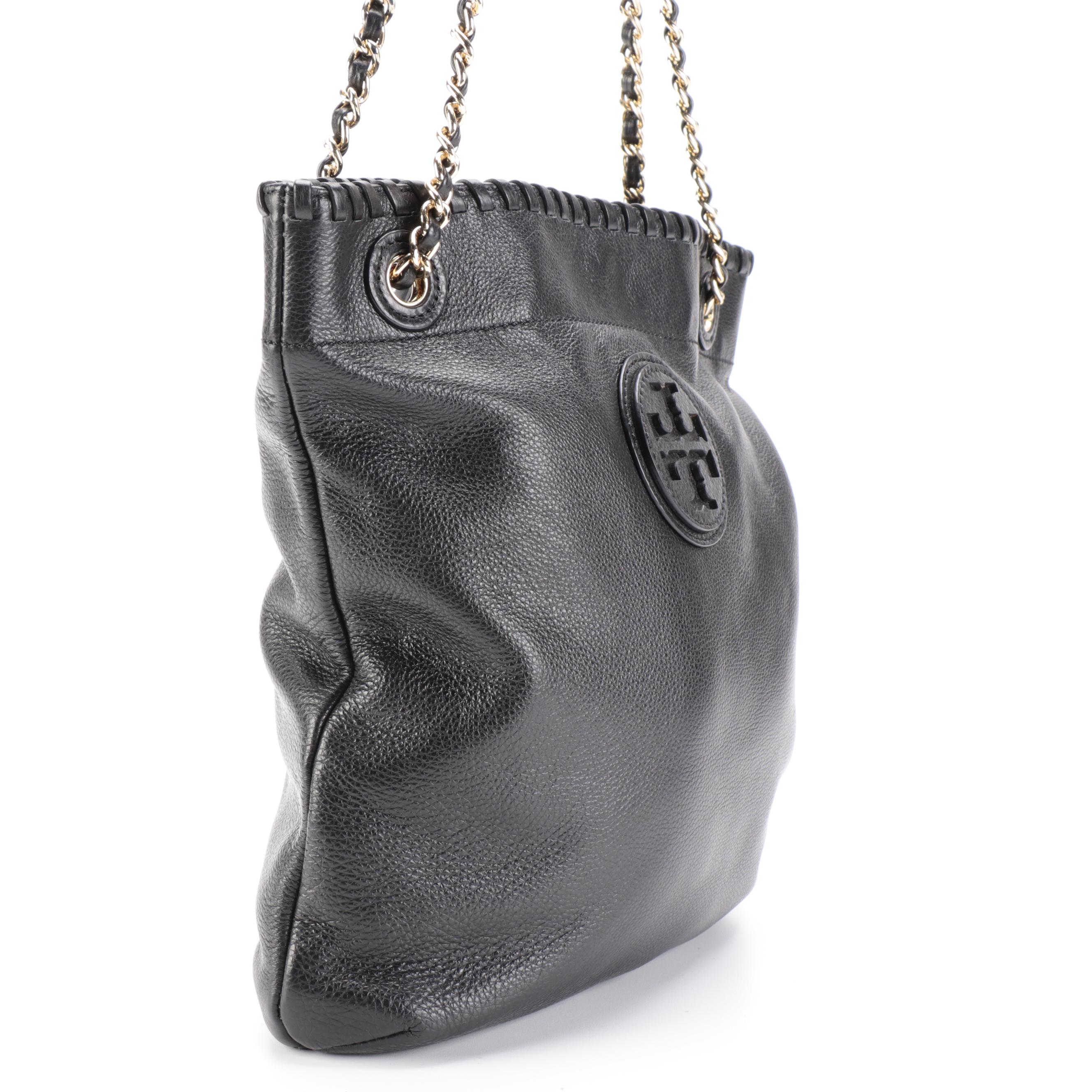 Tory Burch Shoulder Bag with Chain Link Handles in Black Leather