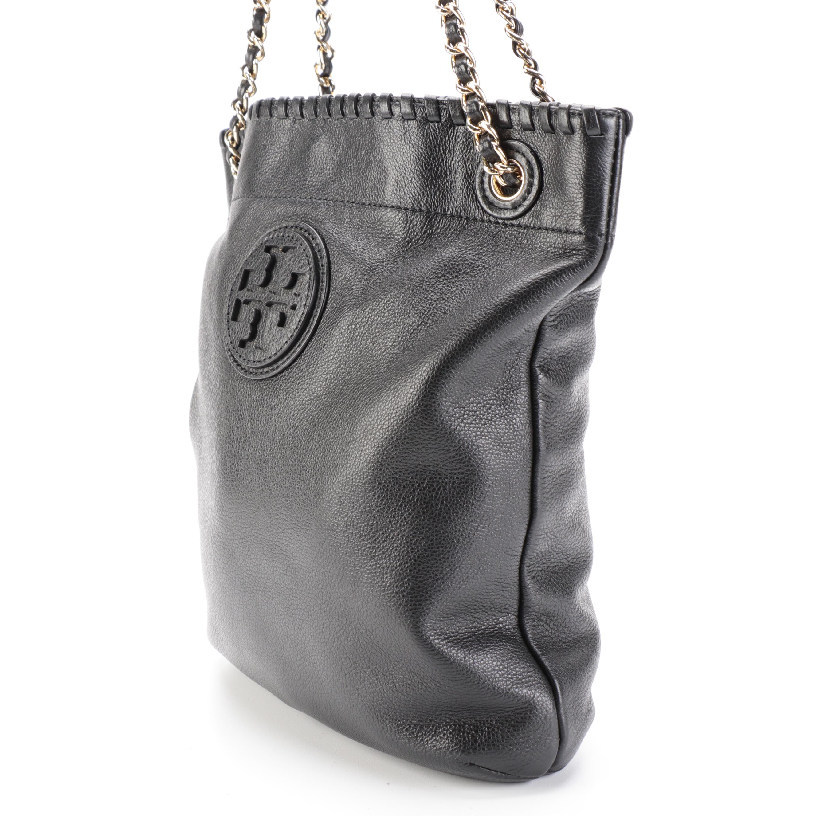 Tory Burch Shoulder Bag with Chain Link Handles in Black Leather