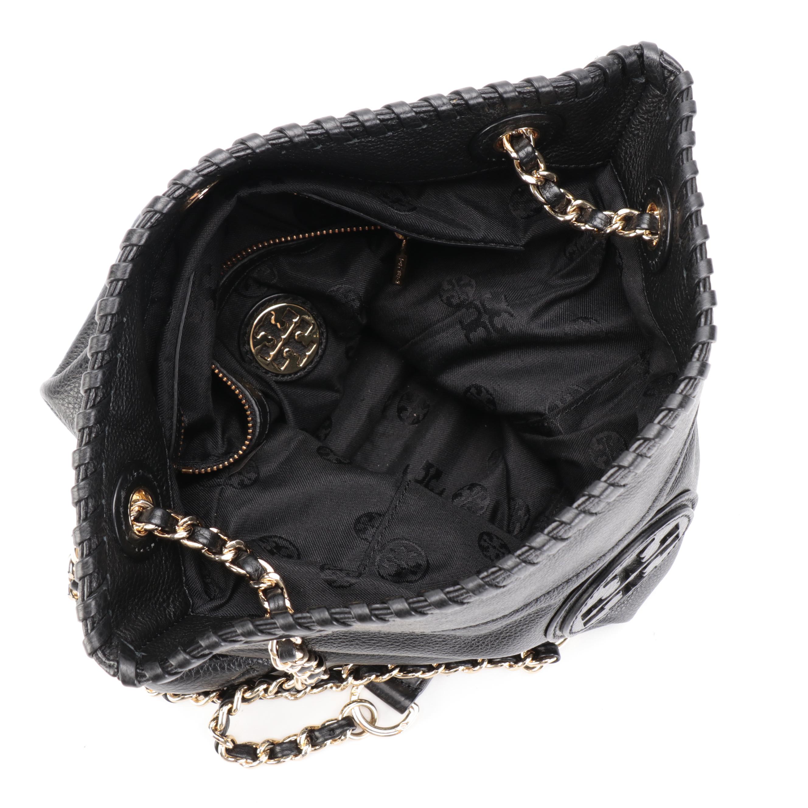 Tory Burch Shoulder Bag with Chain Link Handles in Black Leather