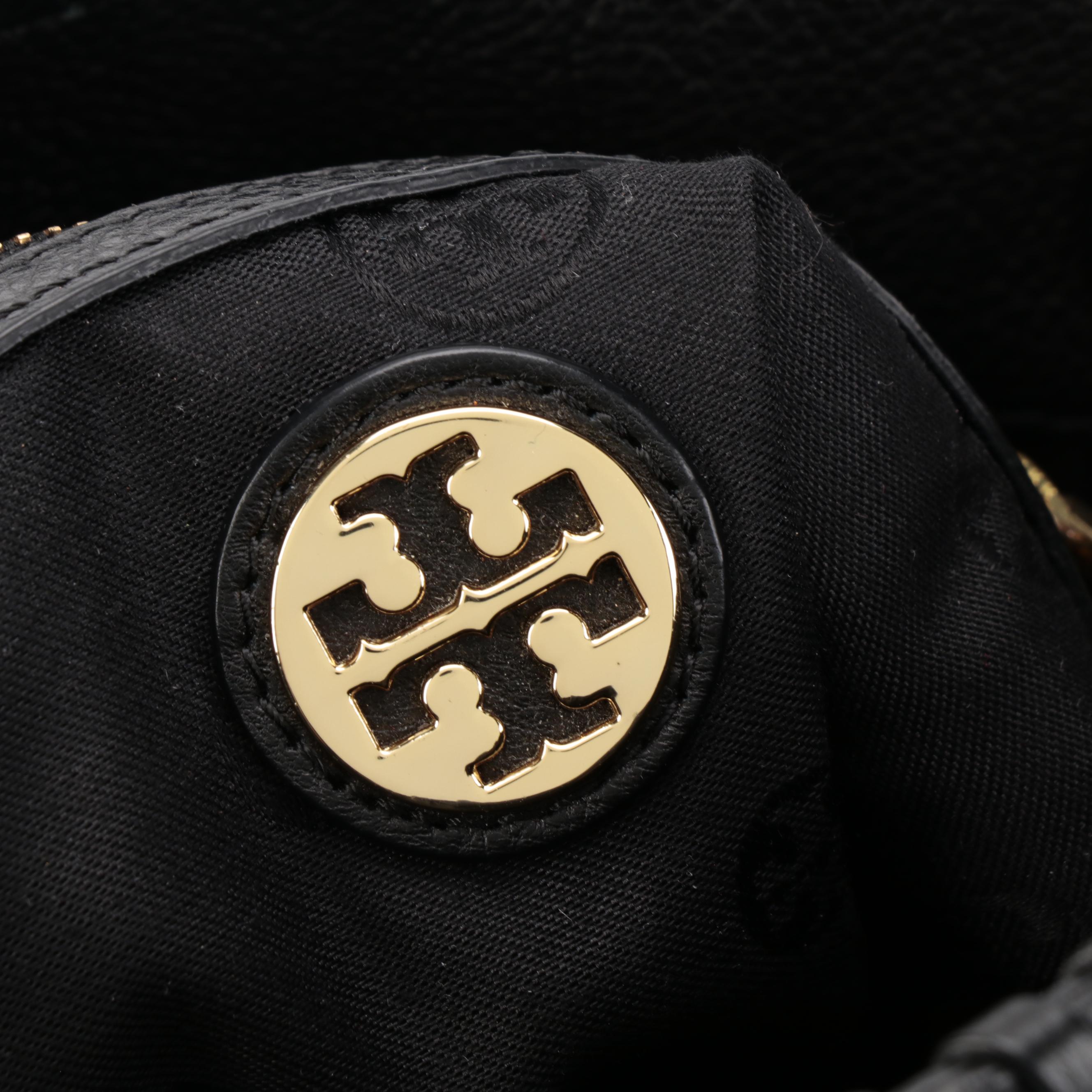 Tory Burch Shoulder Bag with Chain Link Handles in Black Leather