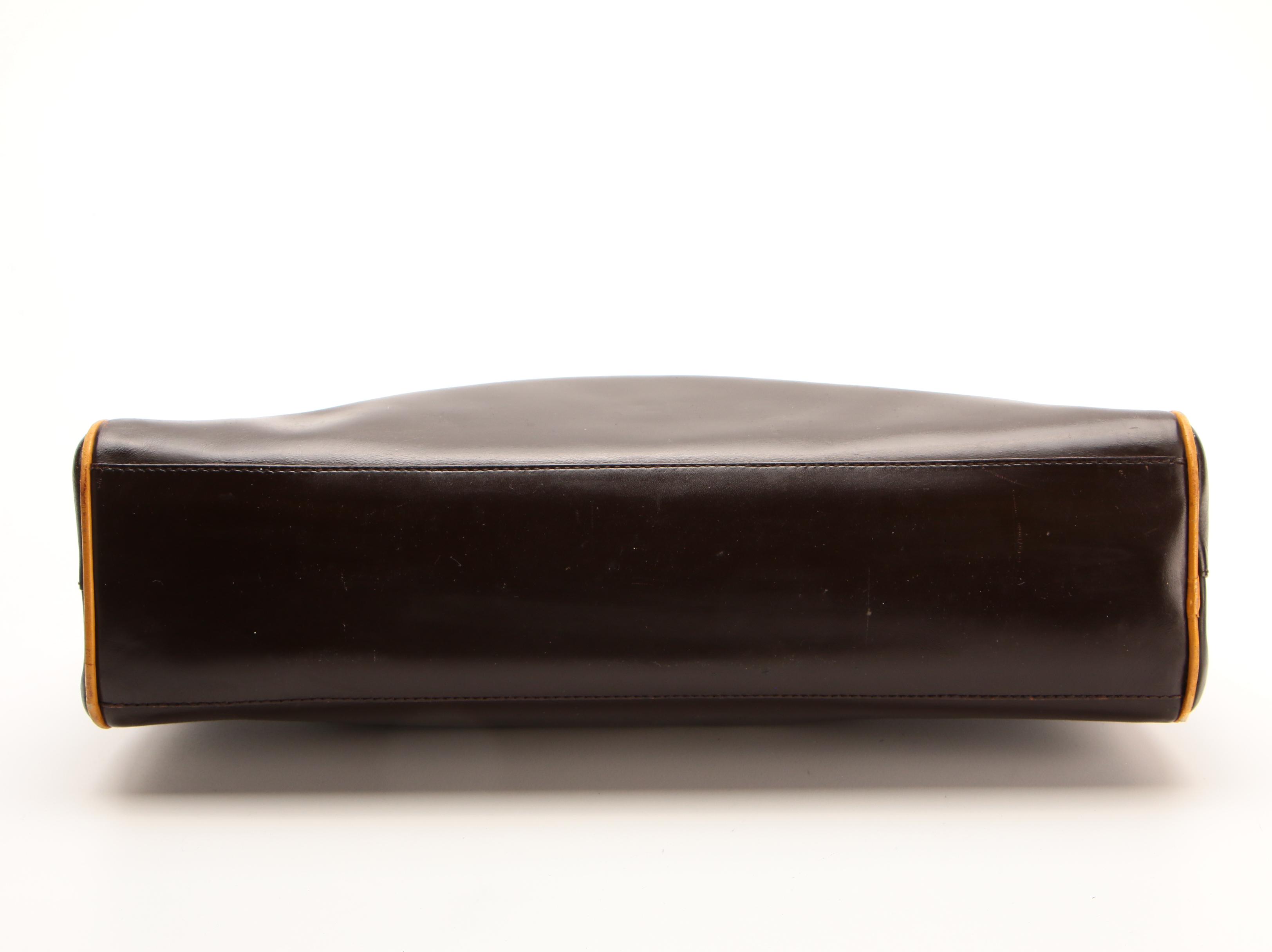 Prada Kisslock Shoulder Bag in Brown Leather with Yellow Trim