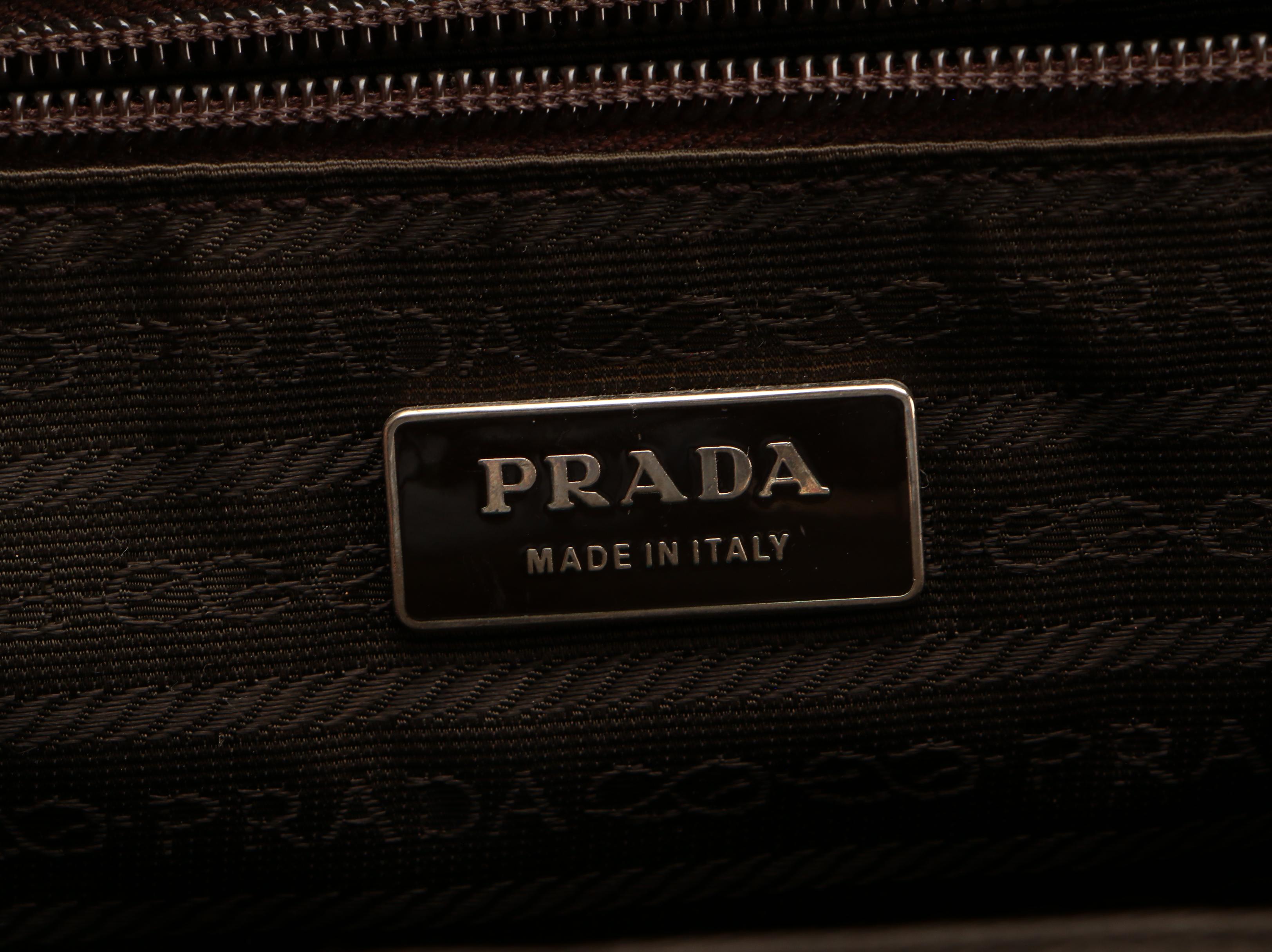 Prada Kisslock Shoulder Bag in Brown Leather with Yellow Trim