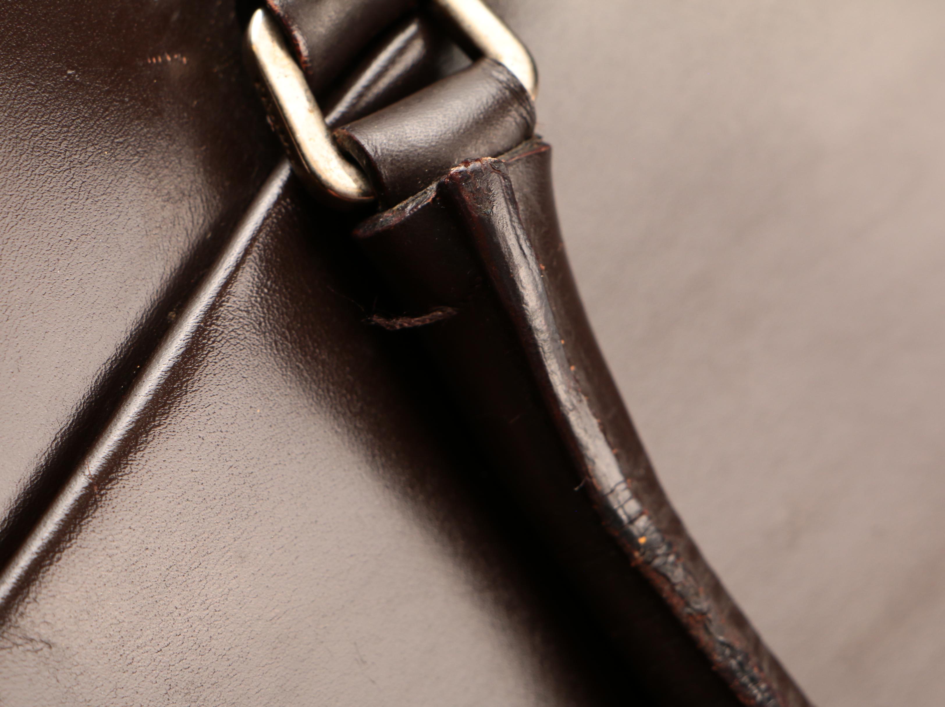 Prada Kisslock Shoulder Bag in Brown Leather with Yellow Trim