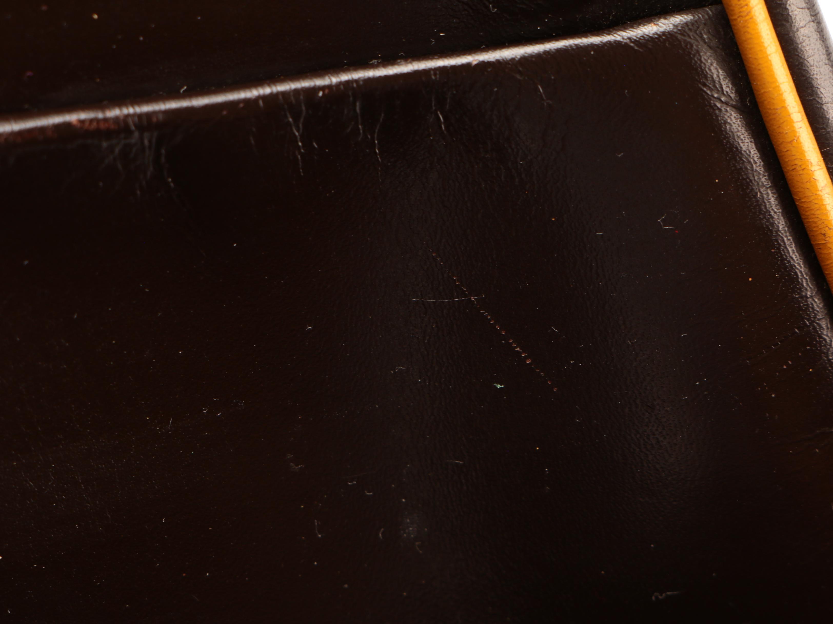 Prada Kisslock Shoulder Bag in Brown Leather with Yellow Trim