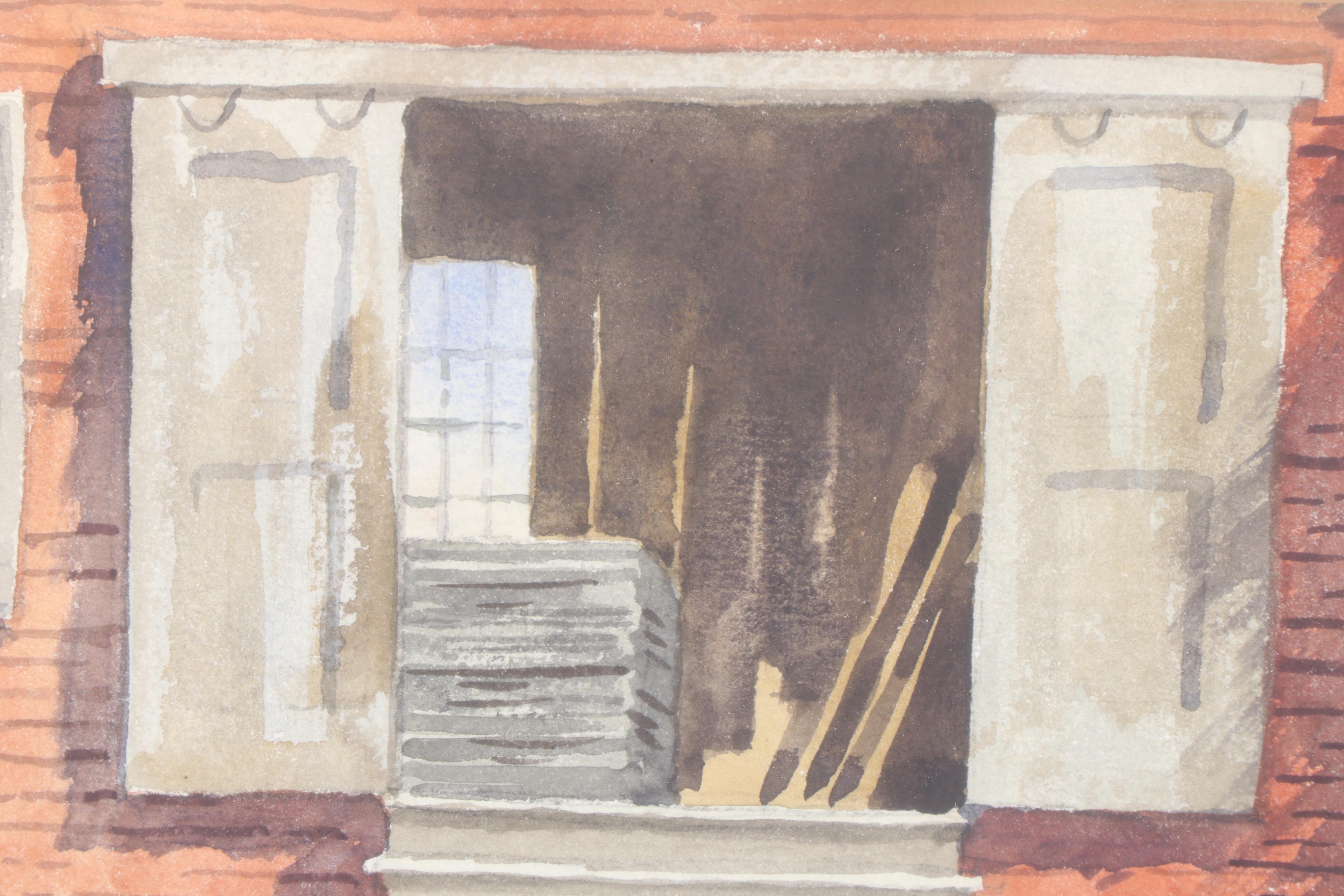 Norman Merritt Landscape Watercolor Painting of Train Station, Late 20th Century