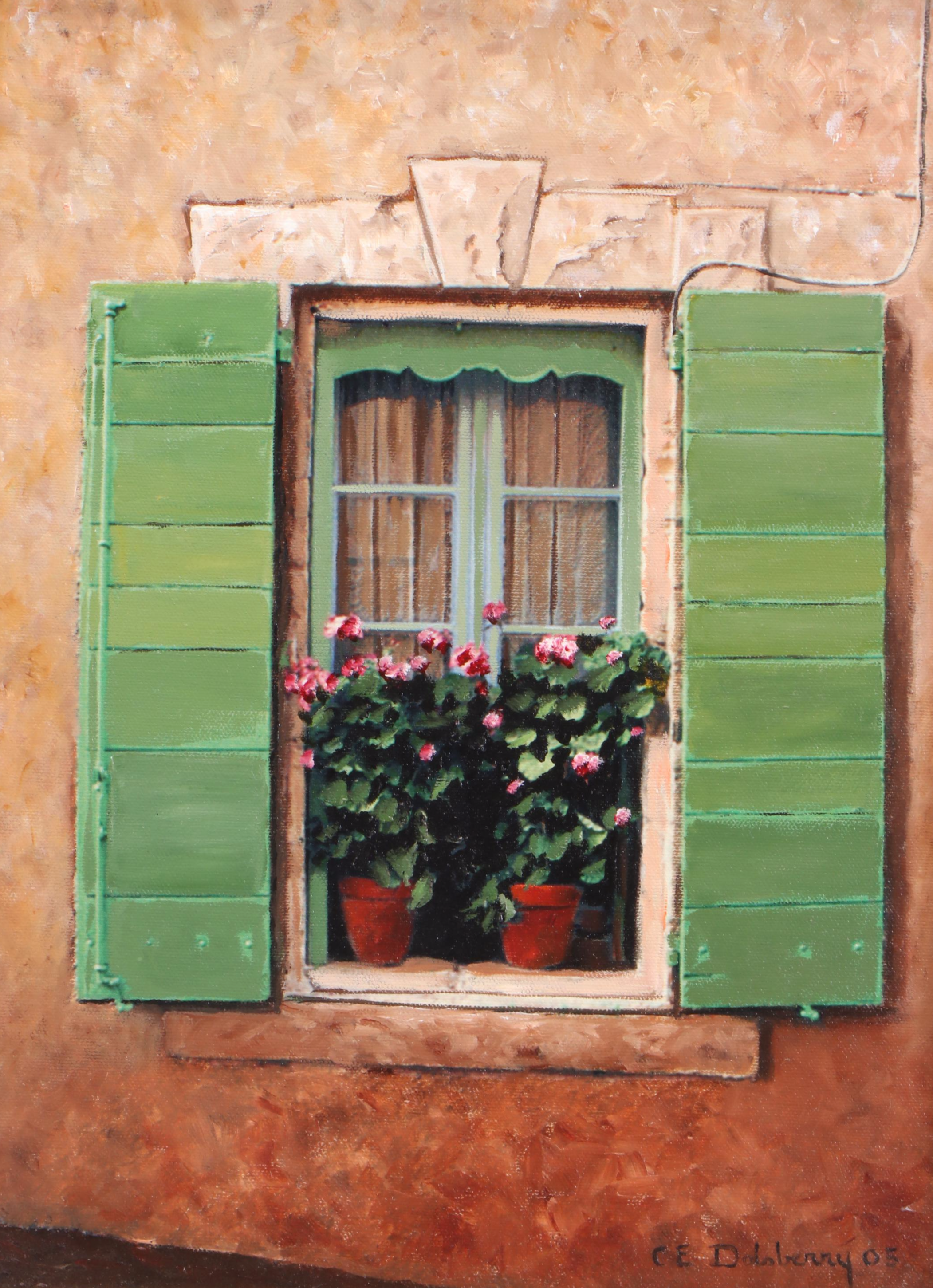 C.E. "Buzz" Dolsberry Oil Painting of Windowsill Flowers, 2005