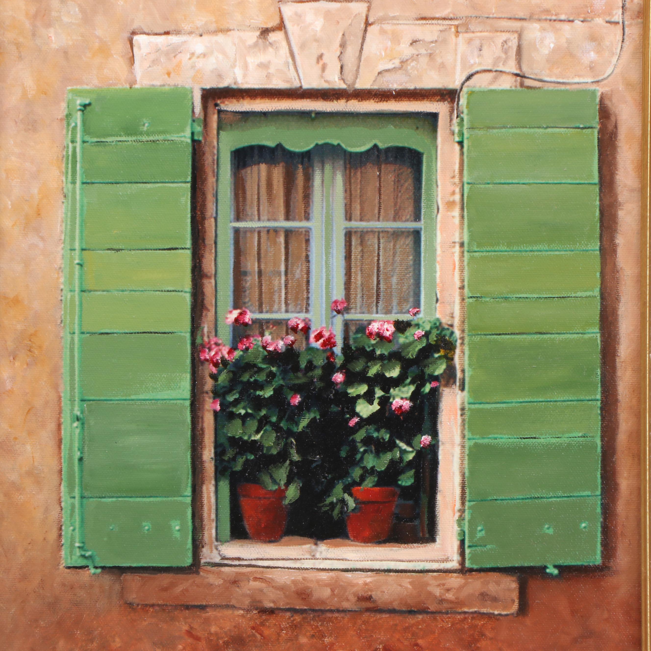 C.E. "Buzz" Dolsberry Oil Painting of Windowsill Flowers, 2005