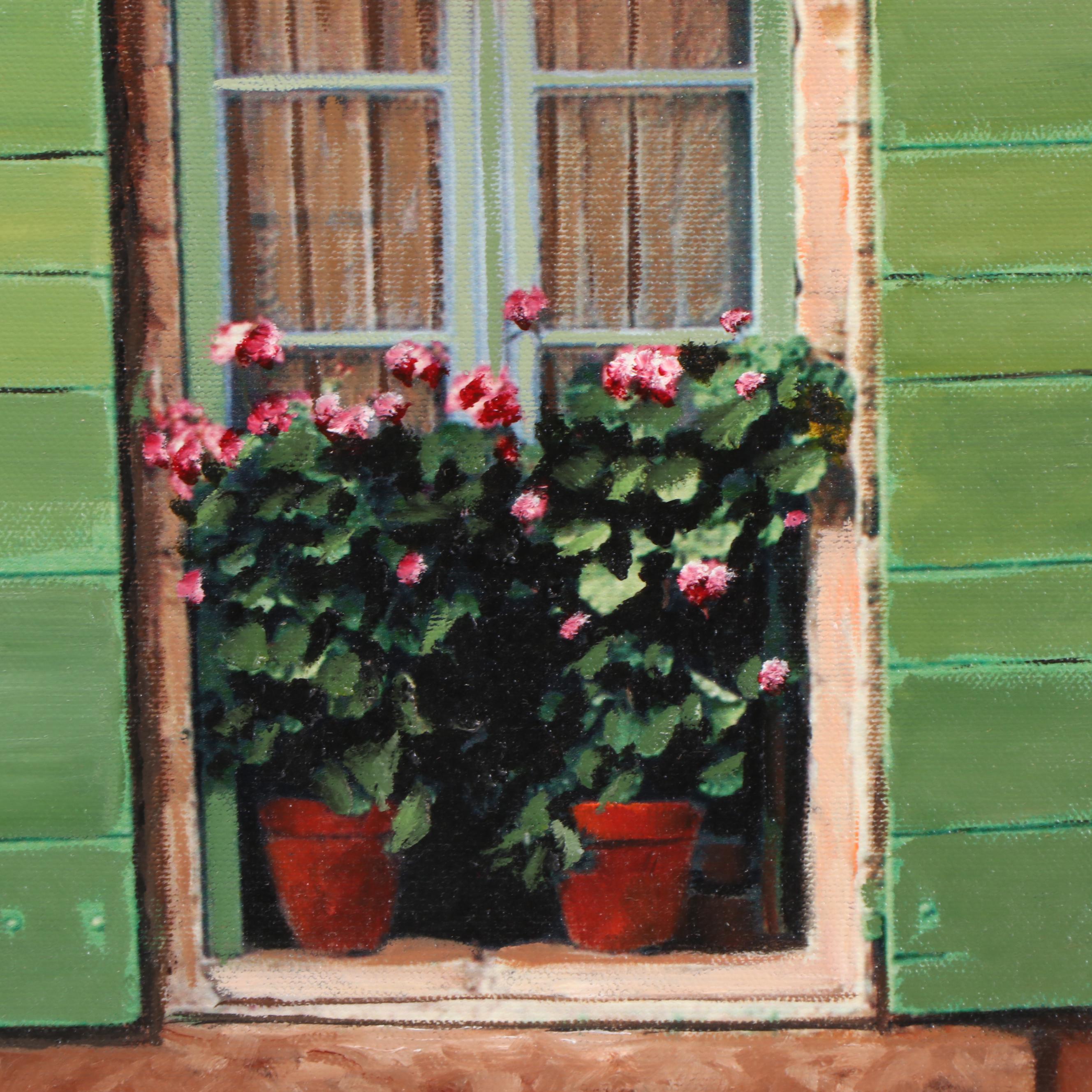 C.E. "Buzz" Dolsberry Oil Painting of Windowsill Flowers, 2005