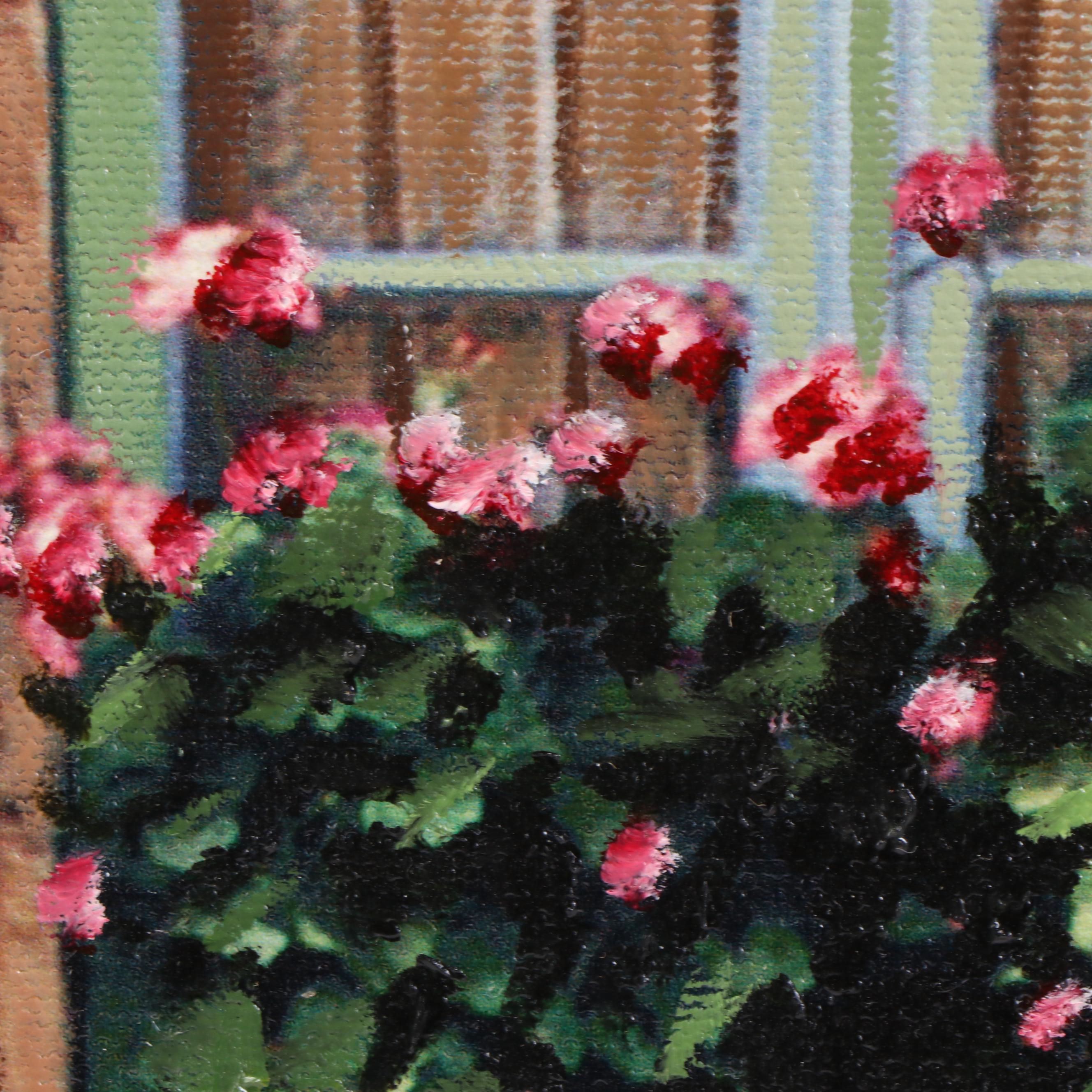 C.E. "Buzz" Dolsberry Oil Painting of Windowsill Flowers, 2005