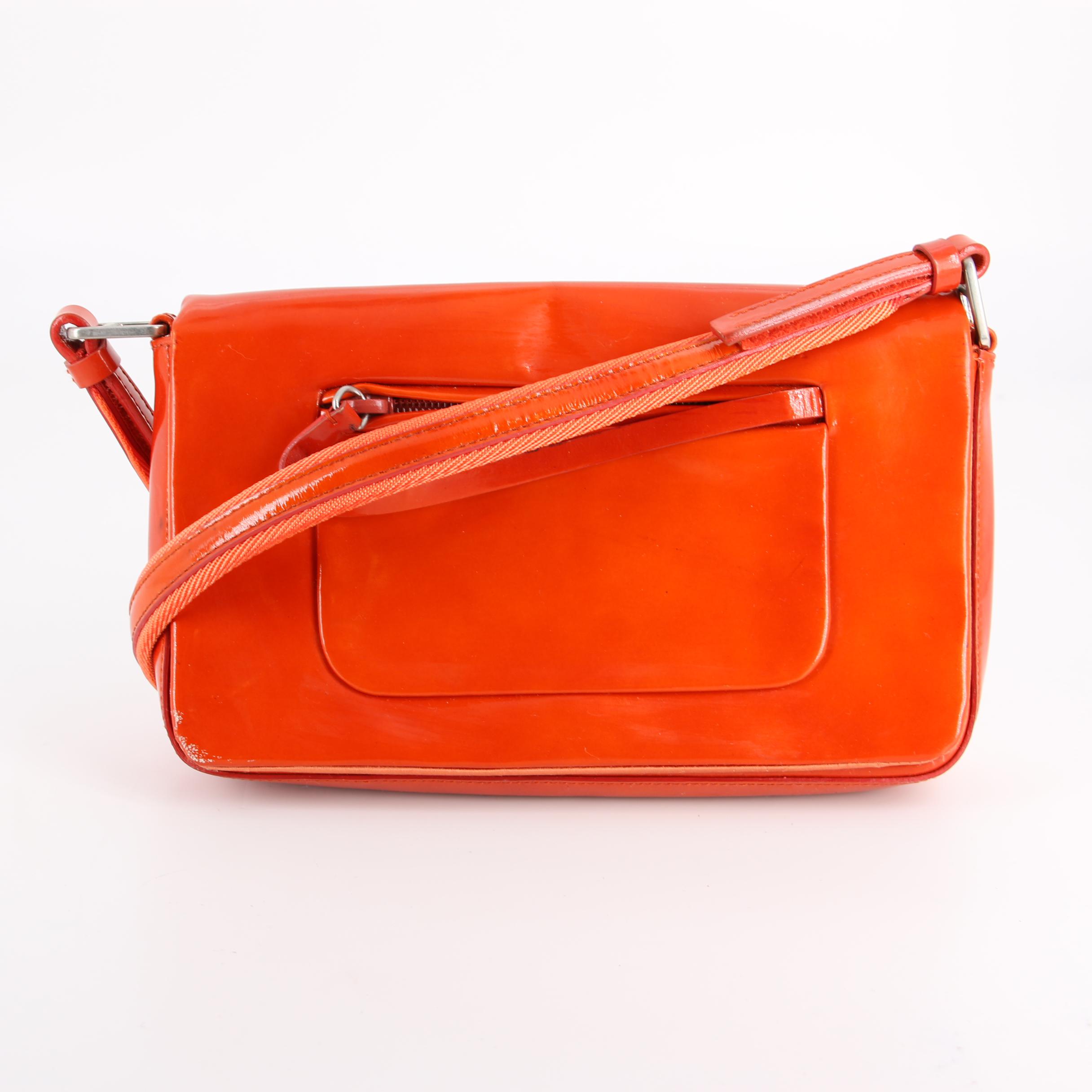 Prada Flap Front Shoulder Bag in Orange Patent Leather