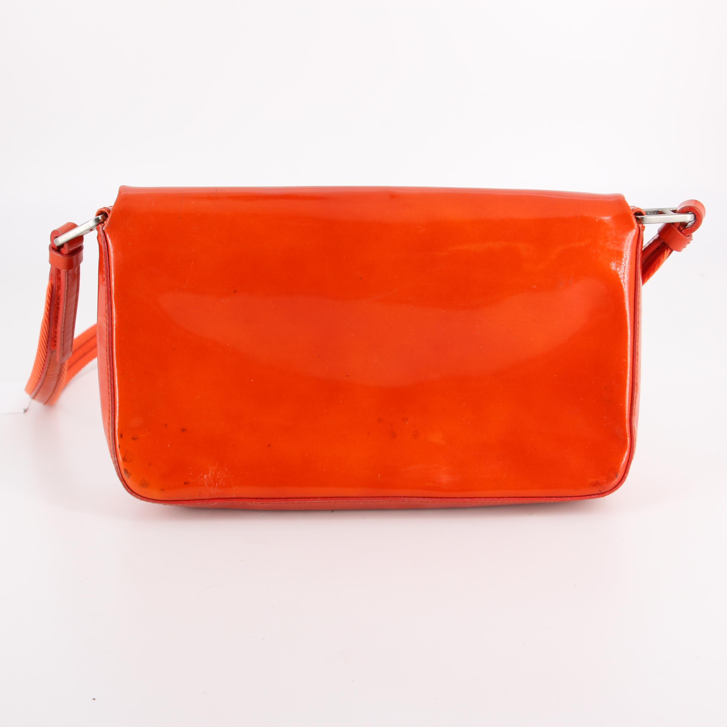 Prada Flap Front Shoulder Bag in Orange Patent Leather