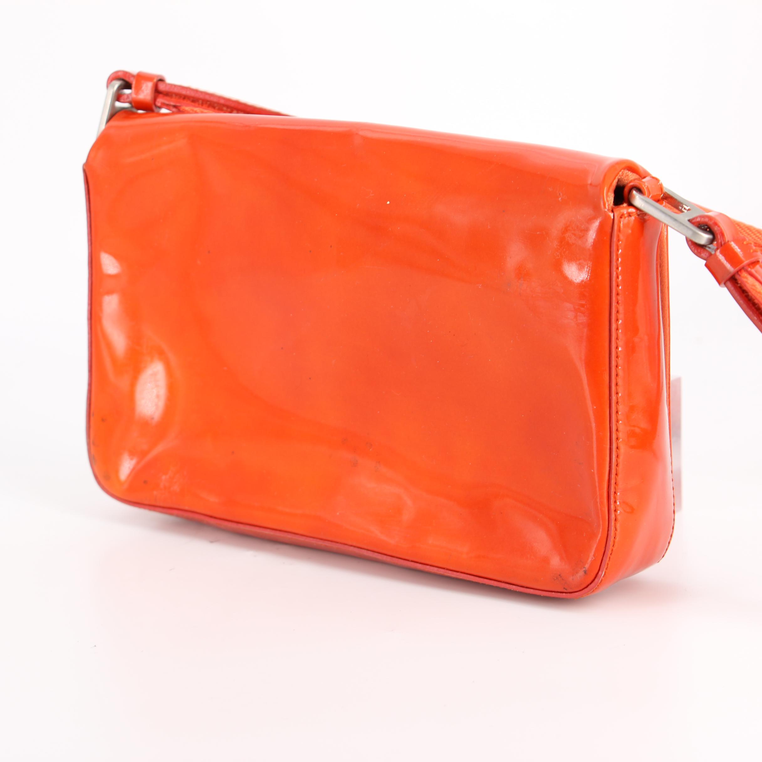 Prada Flap Front Shoulder Bag in Orange Patent Leather