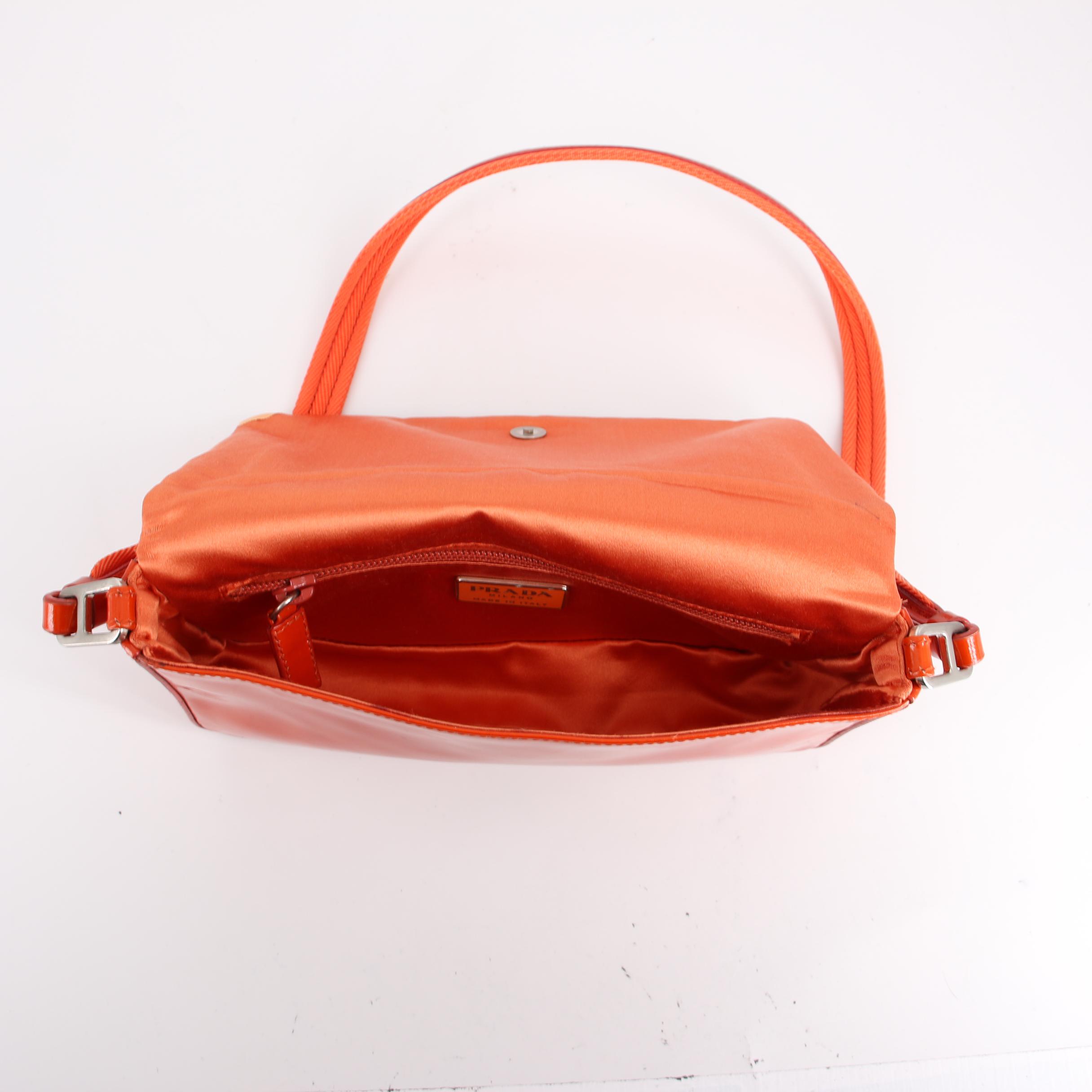 Prada Flap Front Shoulder Bag in Orange Patent Leather