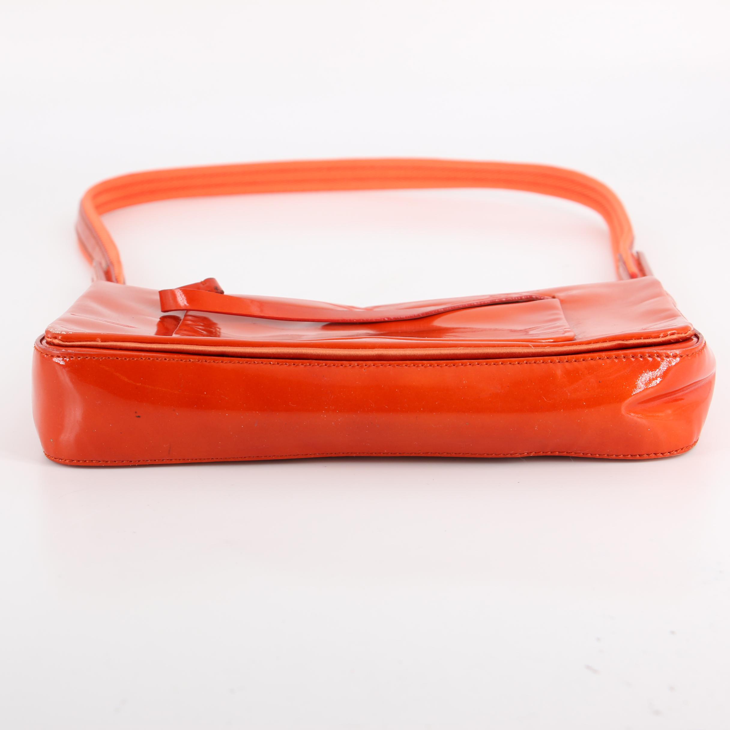 Prada Flap Front Shoulder Bag in Orange Patent Leather
