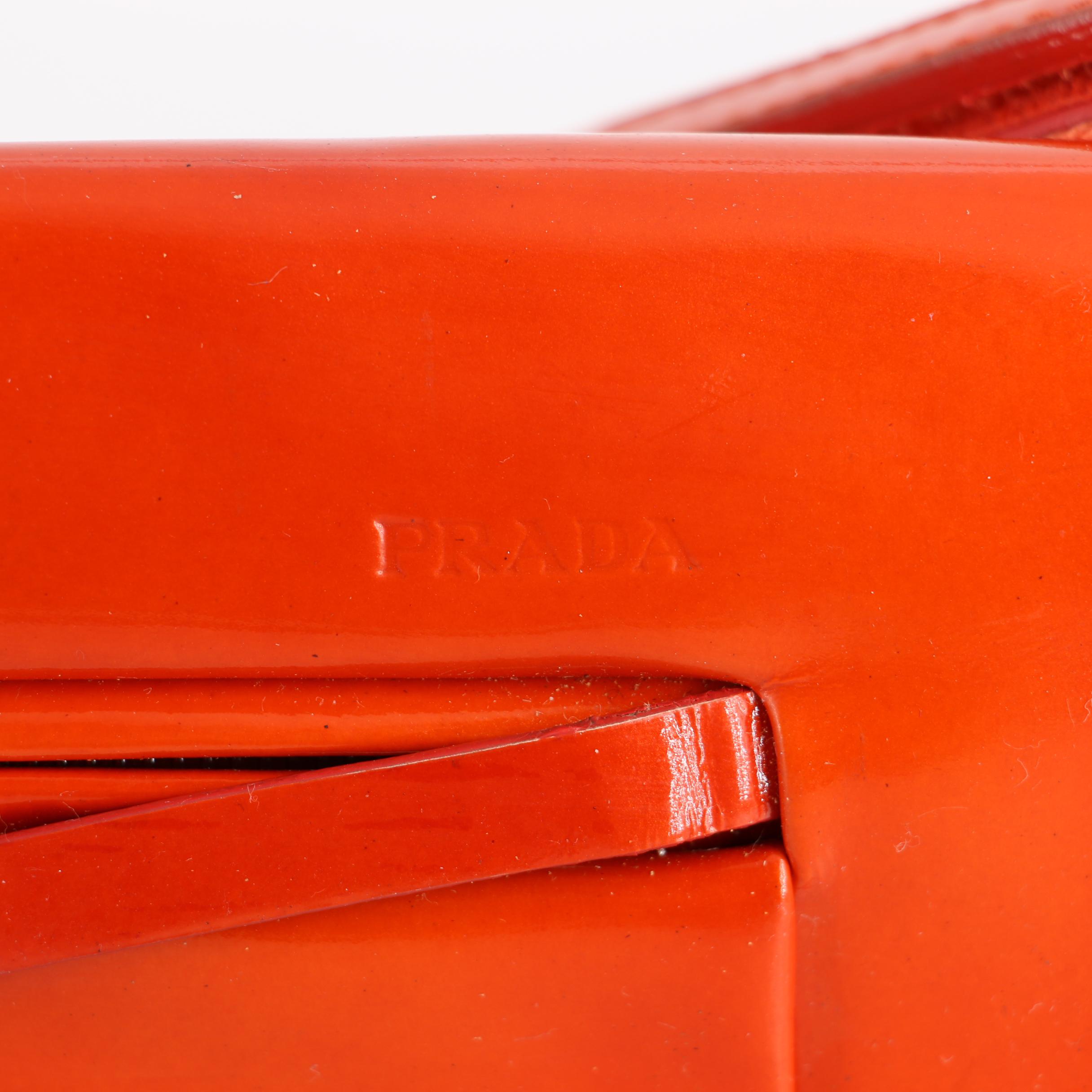 Prada Flap Front Shoulder Bag in Orange Patent Leather