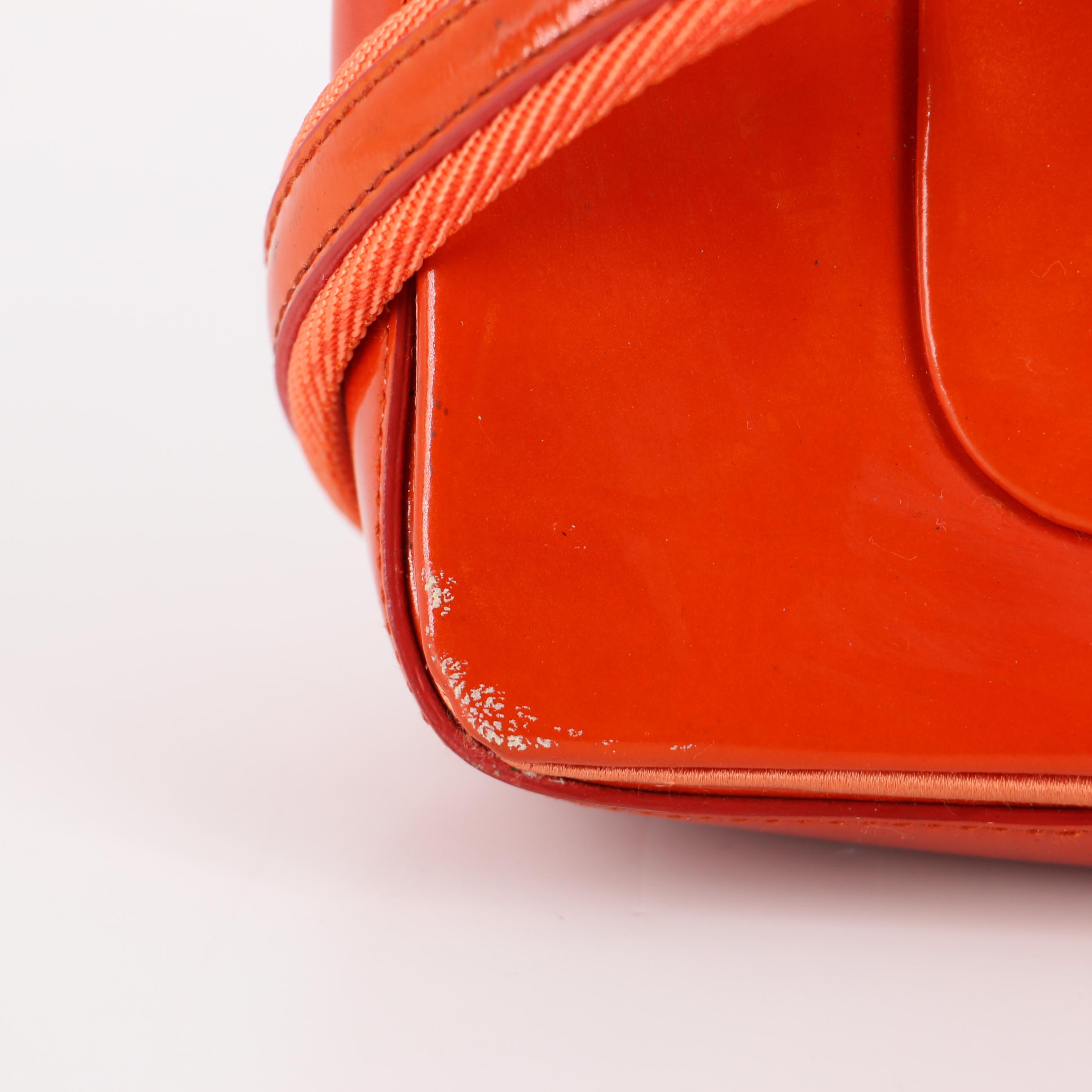 Prada Flap Front Shoulder Bag in Orange Patent Leather