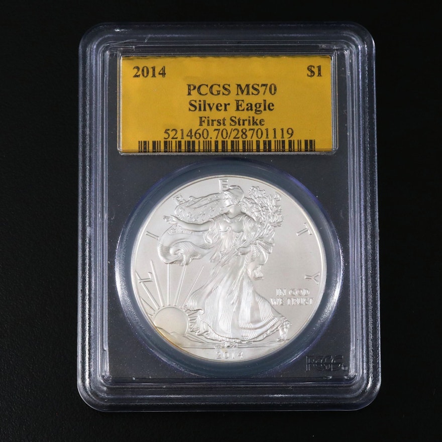 PCGS Graded MS70 2014 "First Strike" $1 American Silver Eagle Bullion Coin