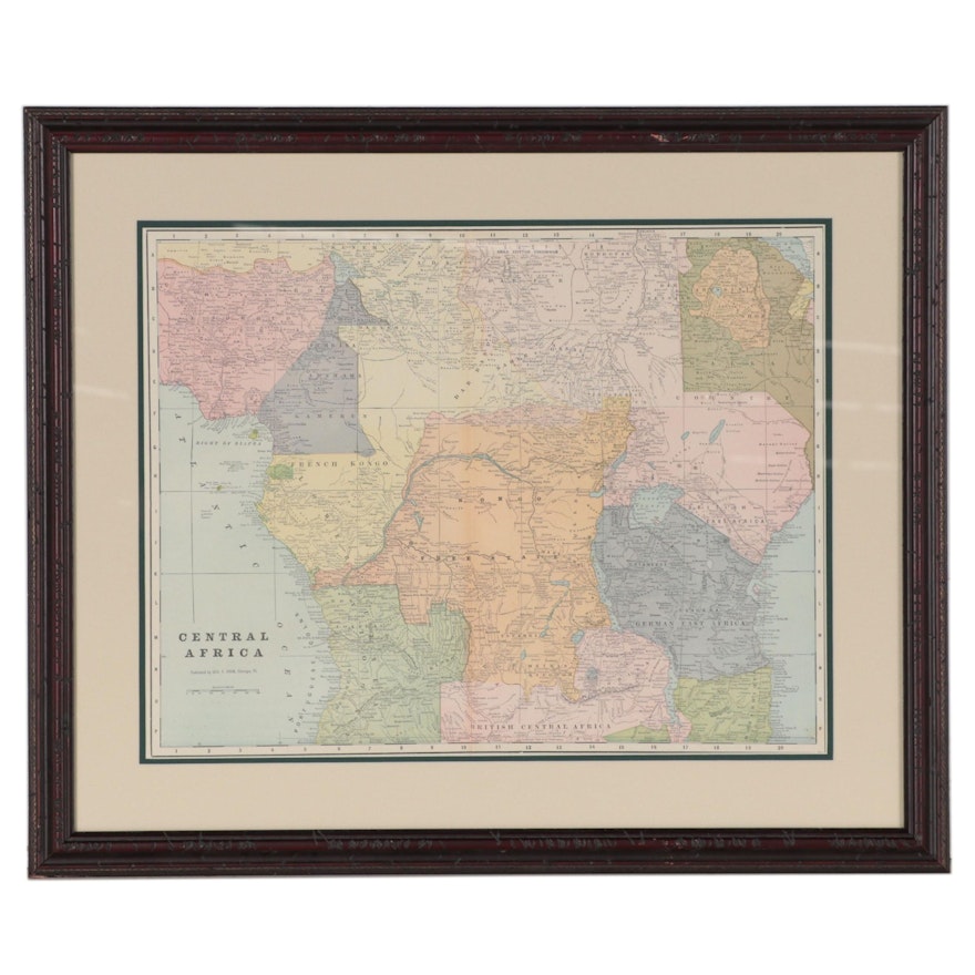 George F. Cram Wax Engraving Map of Central Africa, Early 20th Century