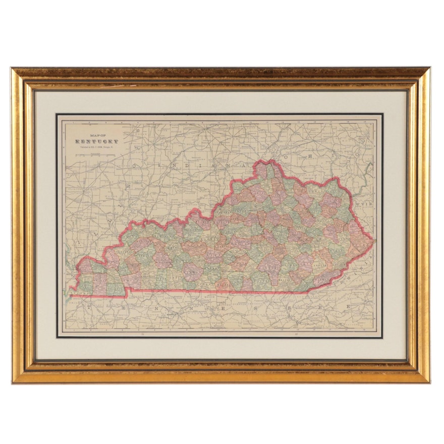 George F. Cram Wax Engraving Map of Kentucky, Early 20th Century