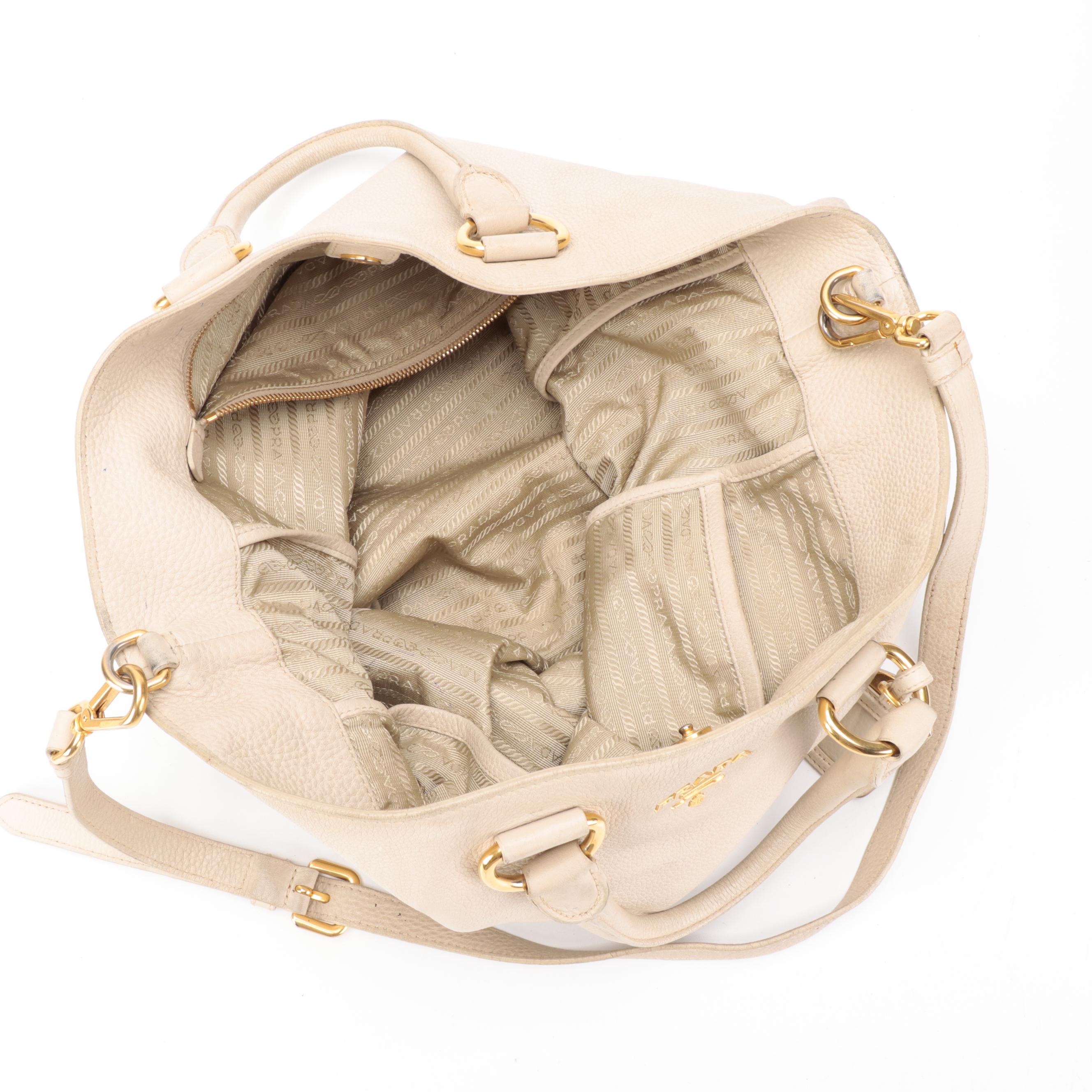 Prada Tote Bag in Pebbled Leather with Detachable Shoulder Strap