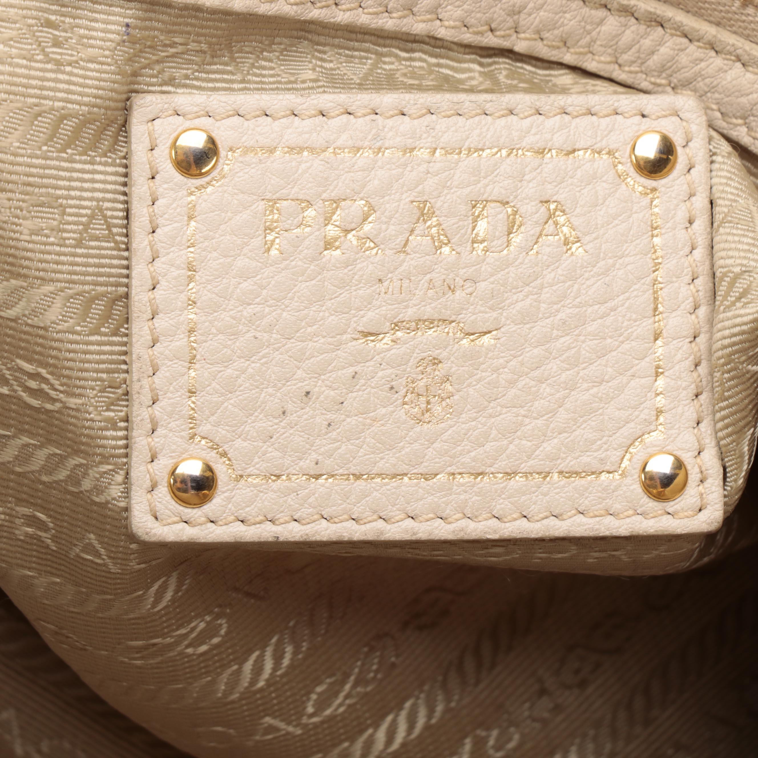 Prada Tote Bag in Pebbled Leather with Detachable Shoulder Strap