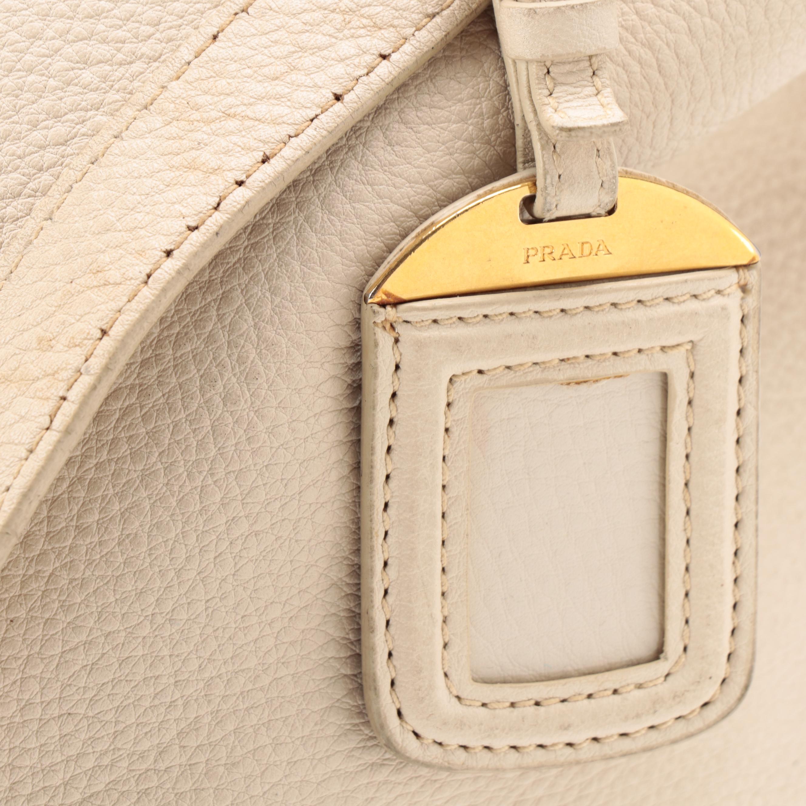 Prada Tote Bag in Pebbled Leather with Detachable Shoulder Strap