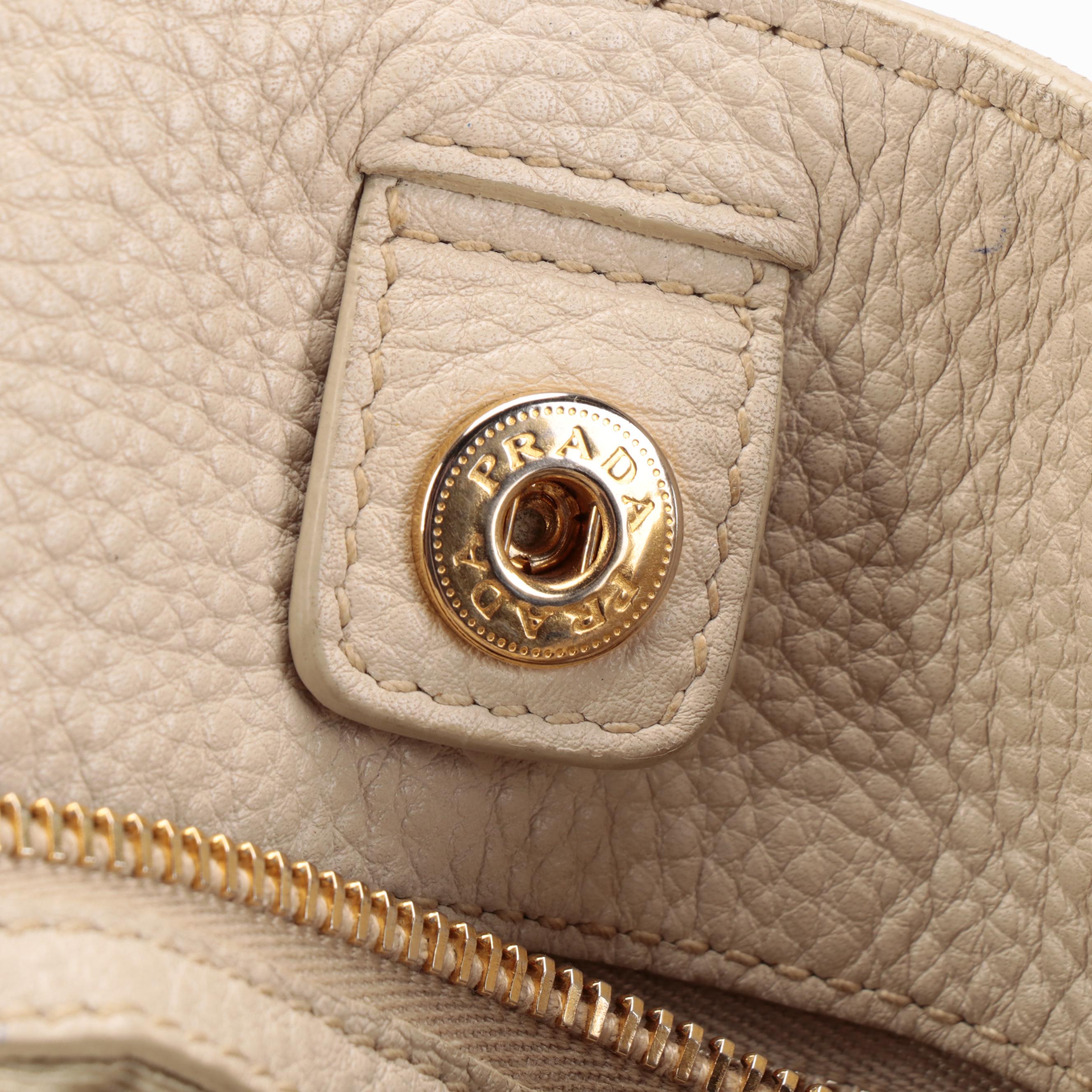 Prada Tote Bag in Pebbled Leather with Detachable Shoulder Strap