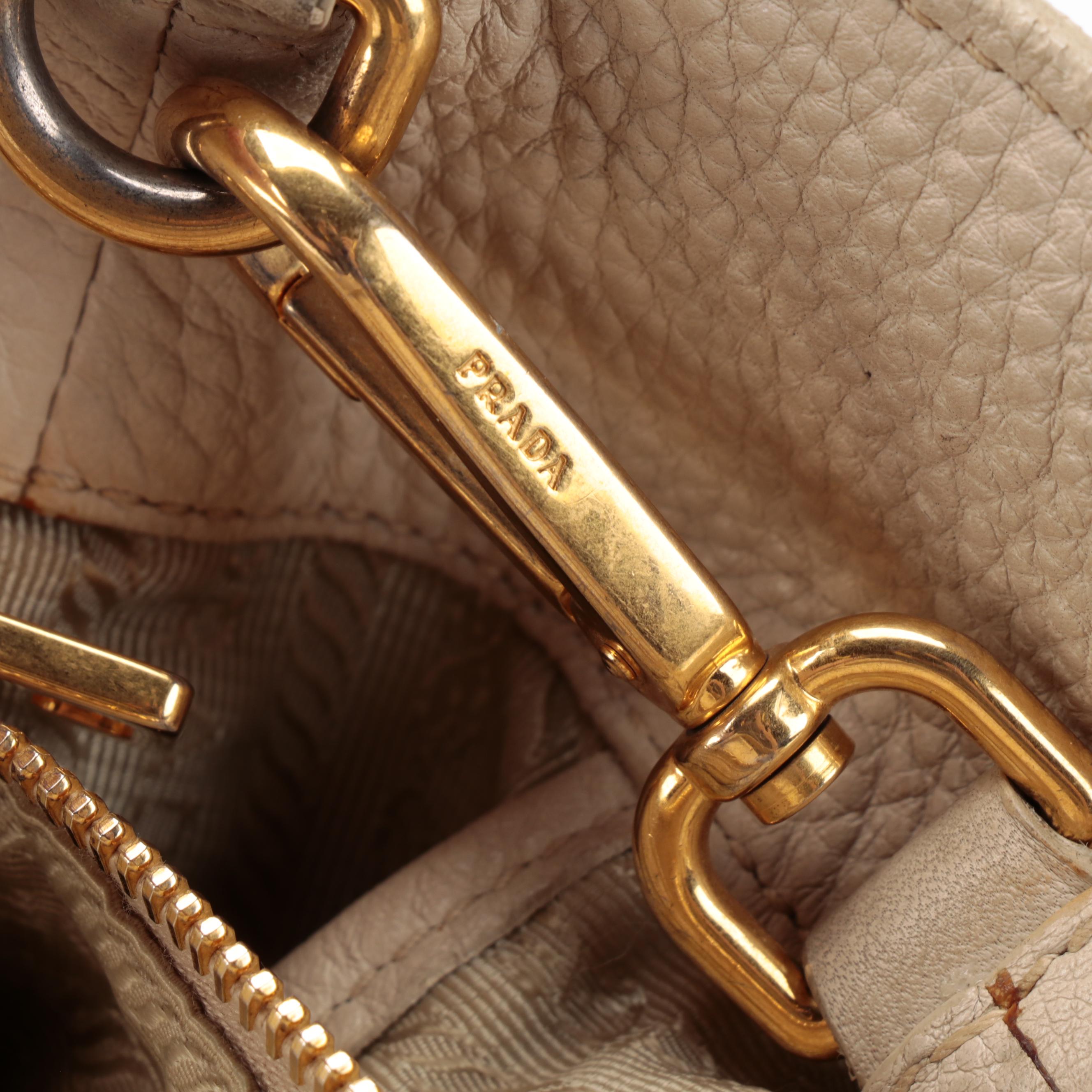 Prada Tote Bag in Pebbled Leather with Detachable Shoulder Strap