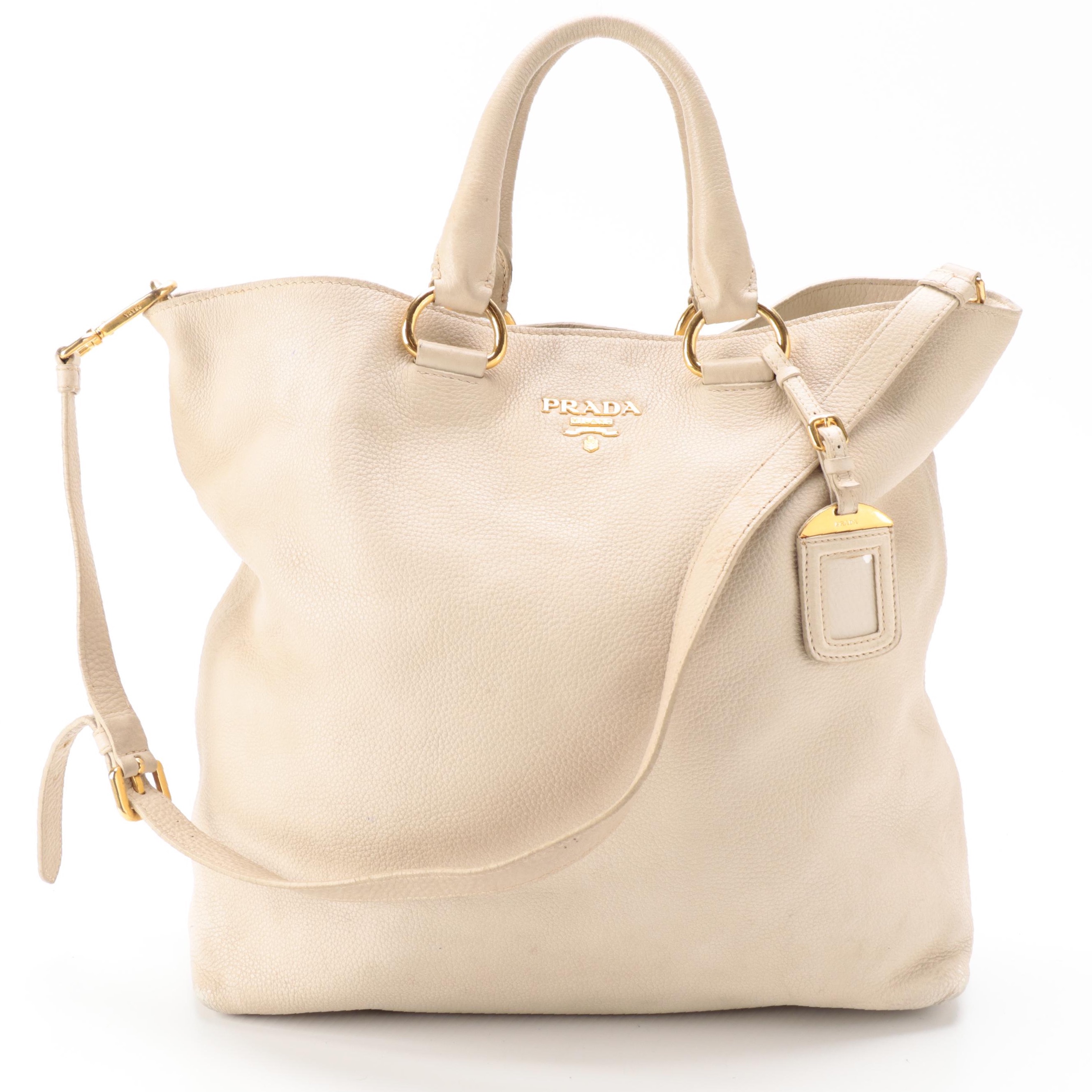 Prada Tote Bag in Pebbled Leather with Detachable Shoulder Strap