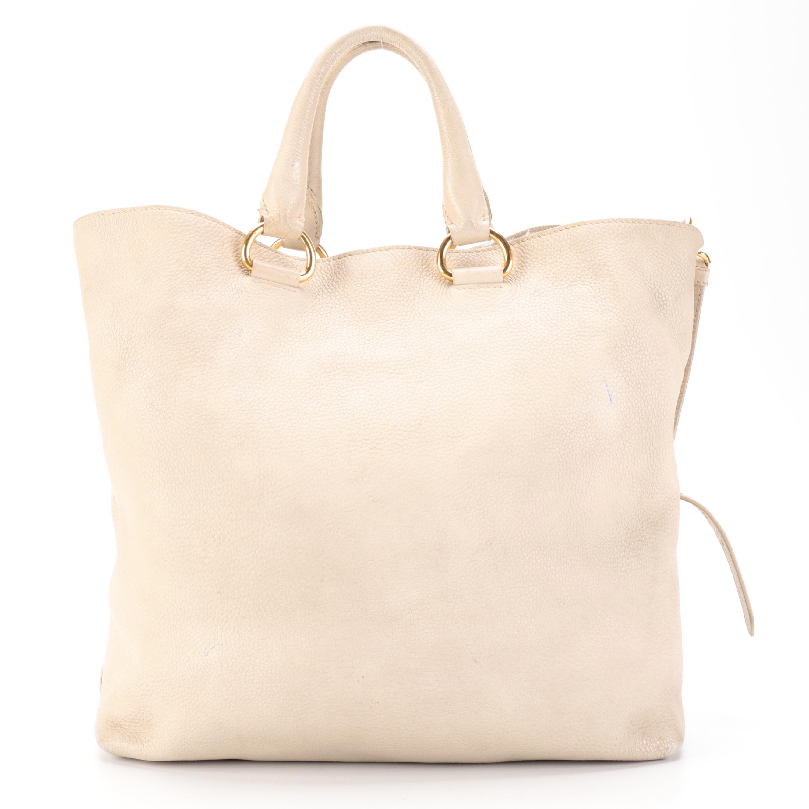 Prada Tote Bag in Pebbled Leather with Detachable Shoulder Strap