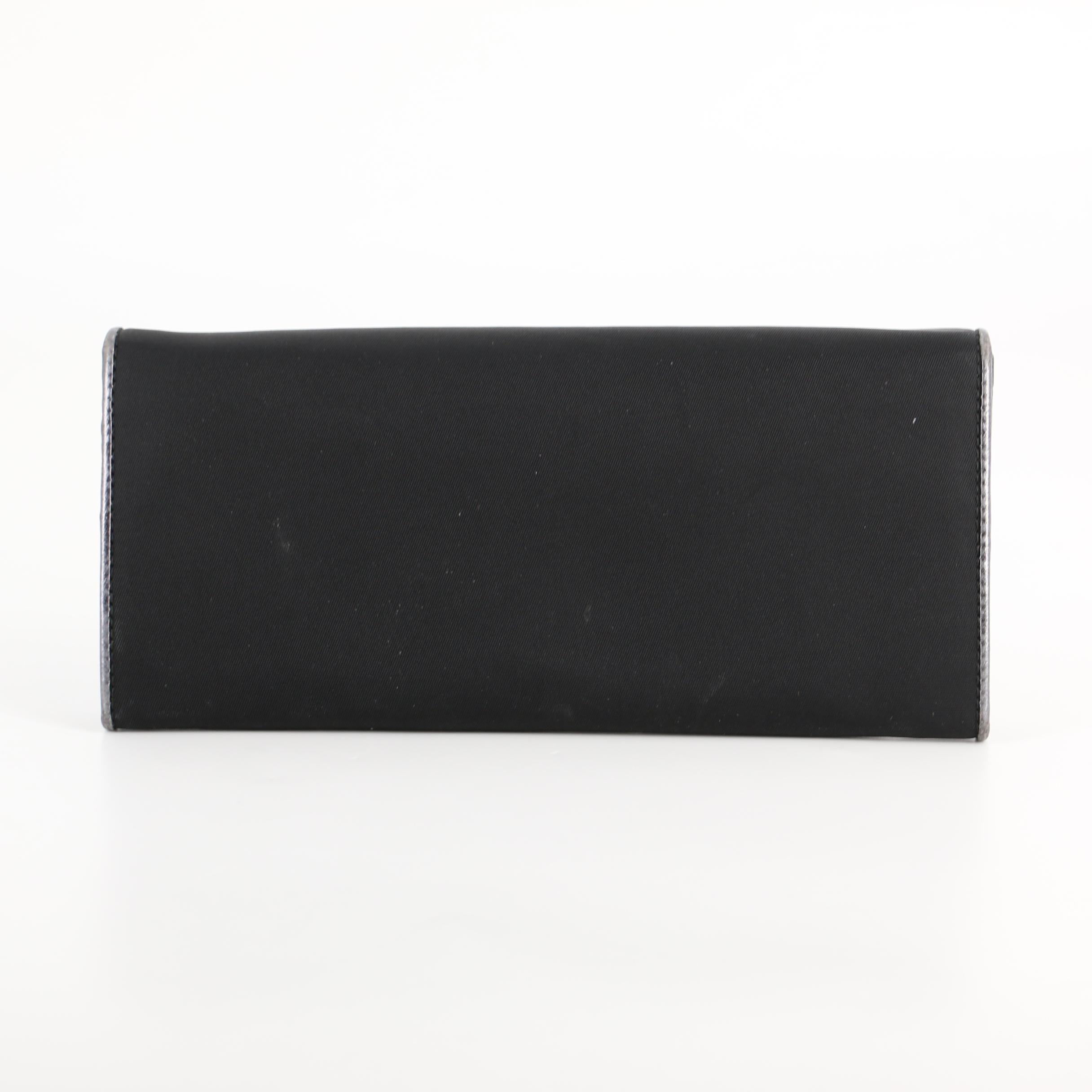 Prada Continental Wallet in Tessuto Nylon and Metallic Saffiano Leather with Box