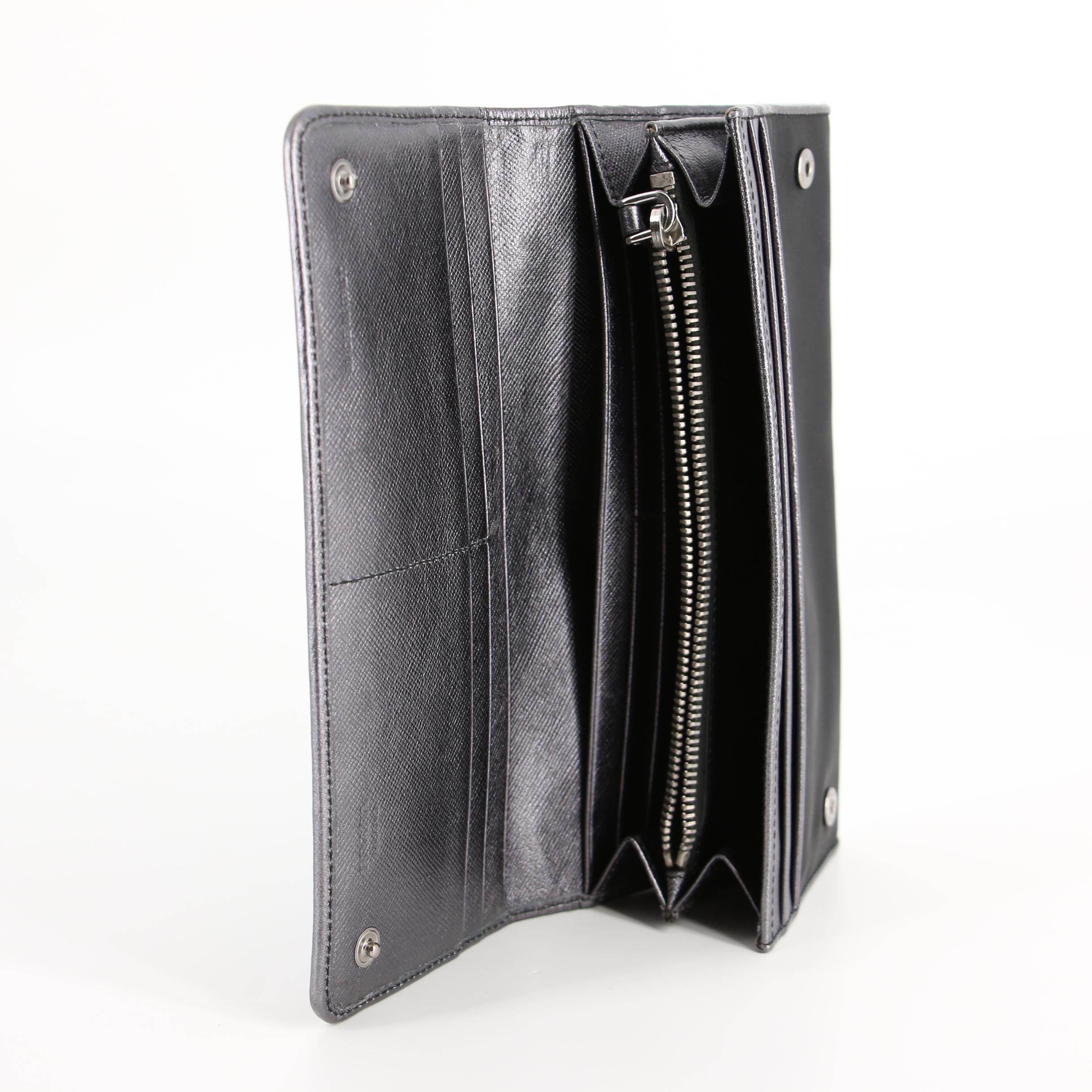 Prada Continental Wallet in Tessuto Nylon and Metallic Saffiano Leather with Box