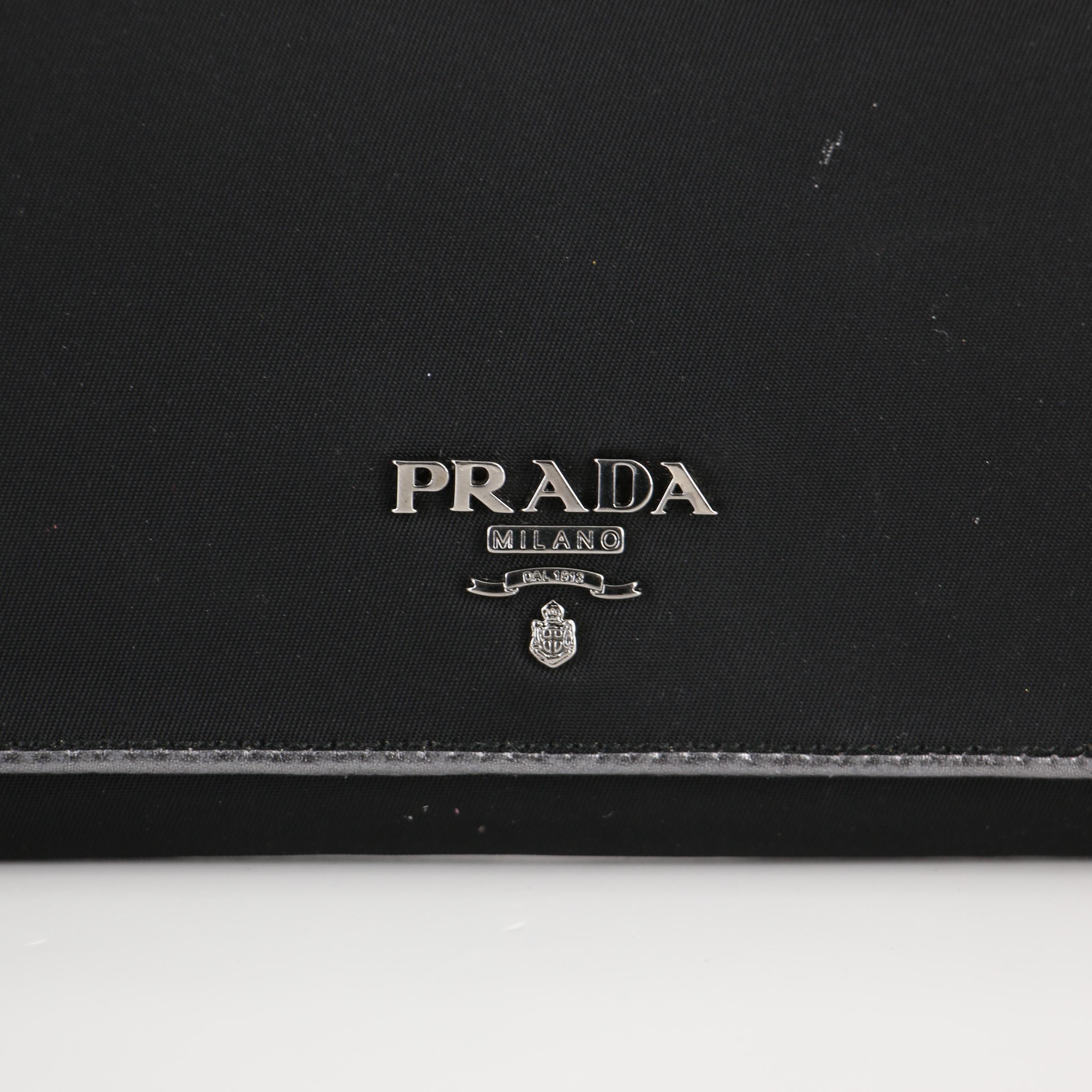 Prada Continental Wallet in Tessuto Nylon and Metallic Saffiano Leather with Box
