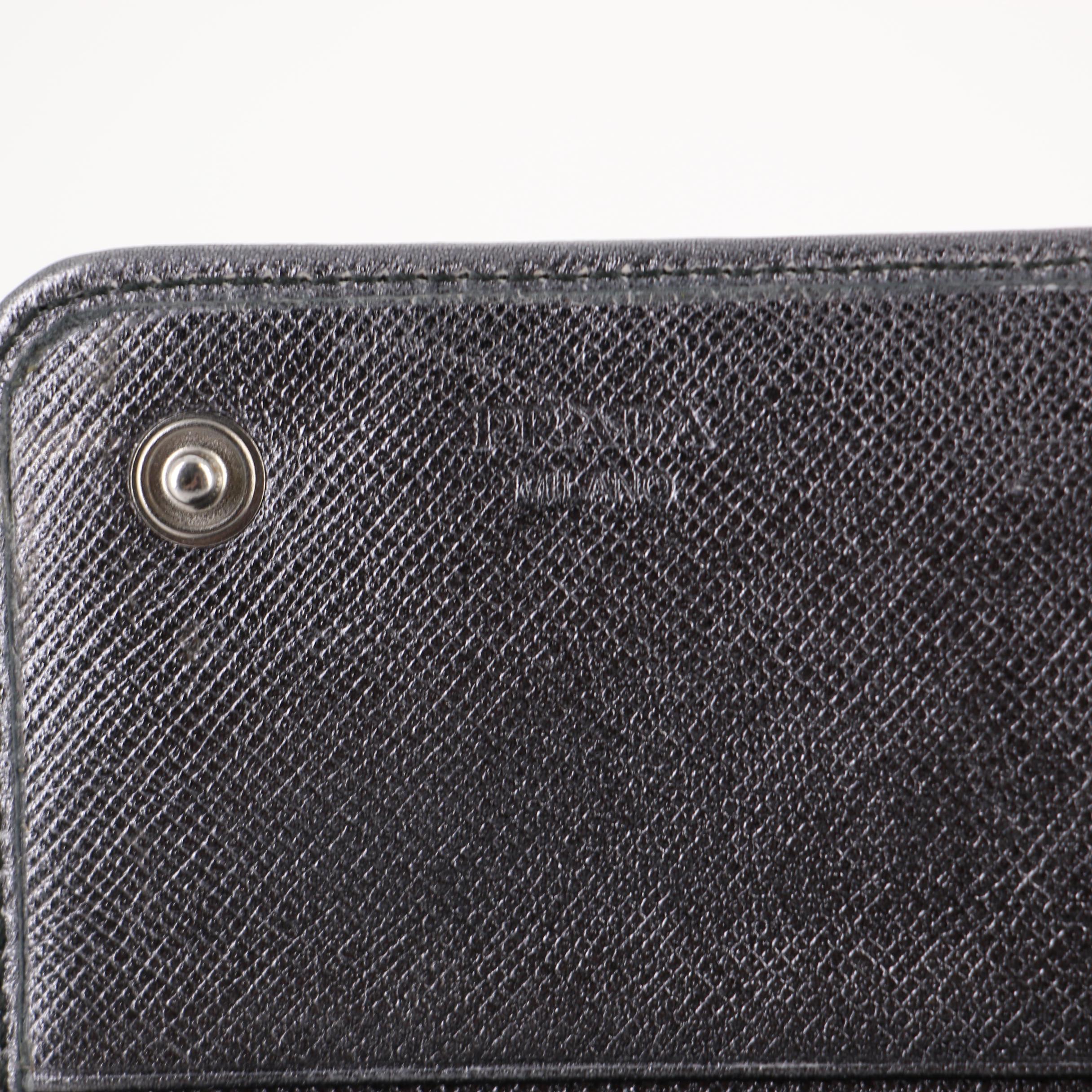 Prada Continental Wallet in Tessuto Nylon and Metallic Saffiano Leather with Box