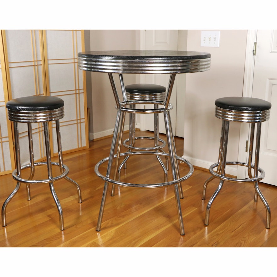 Art Deco Style Four-Piece Chromed Metal Bistro Set