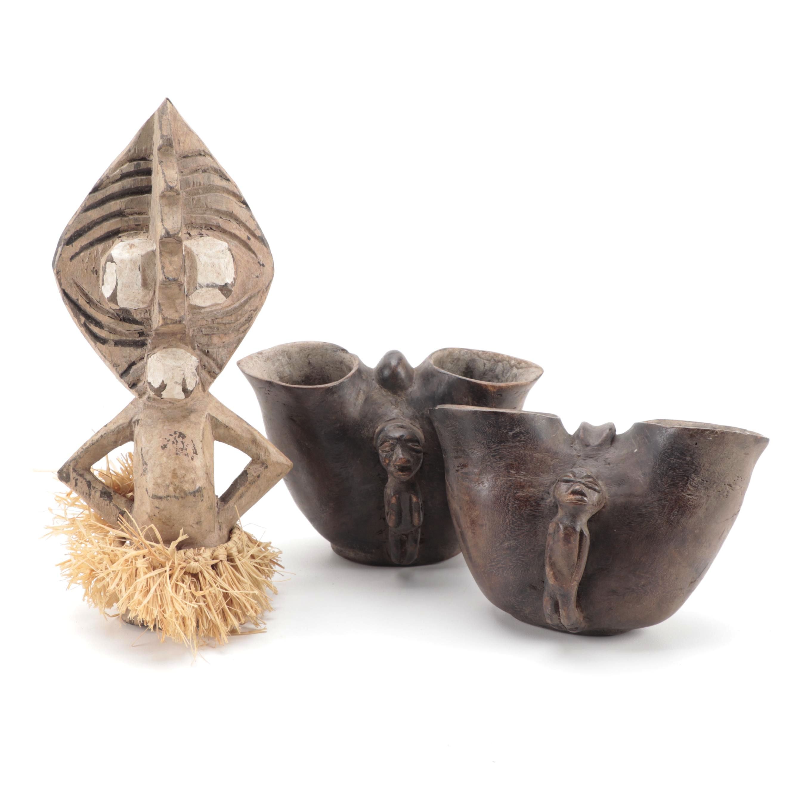 Suku/Yaka Style Cups and Papuan Inspired Figure