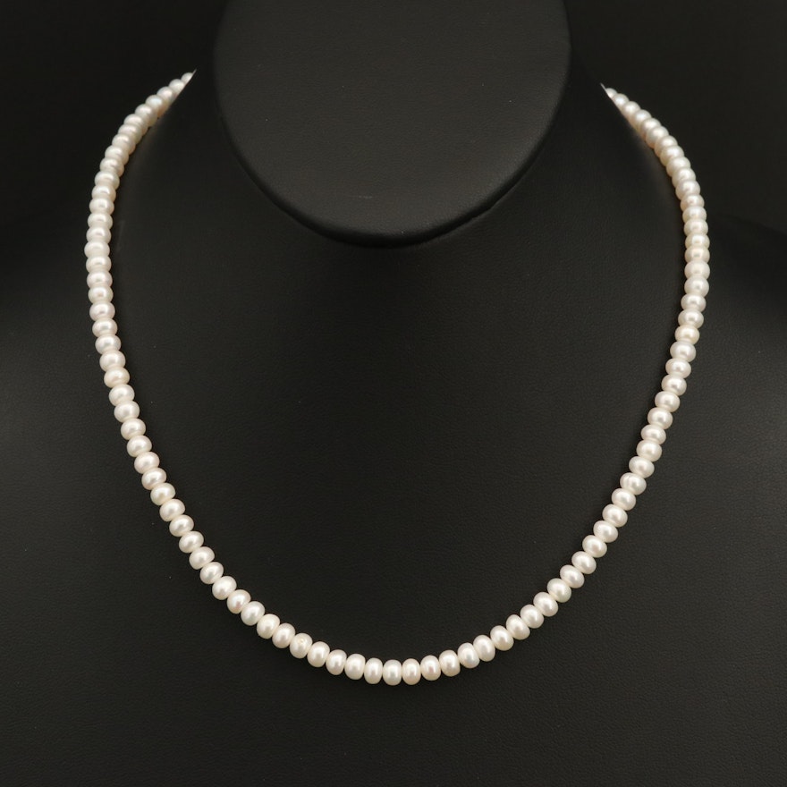 Button Pearl Necklace with 10K Clasp