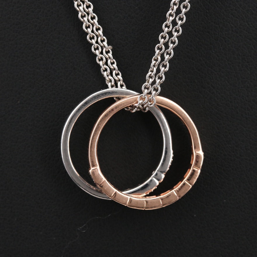 Sterling Diamond Ring Pendant Necklaces Including 10K Rose Gold