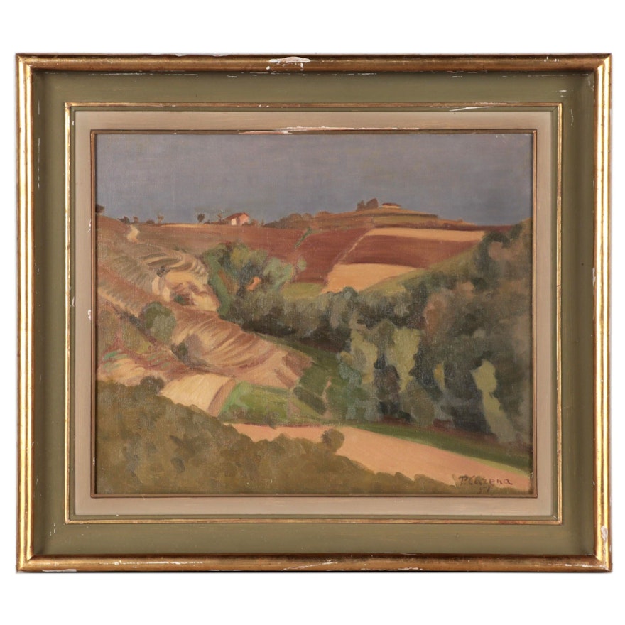 Primo Carena Landscape Oil Painting, 1957