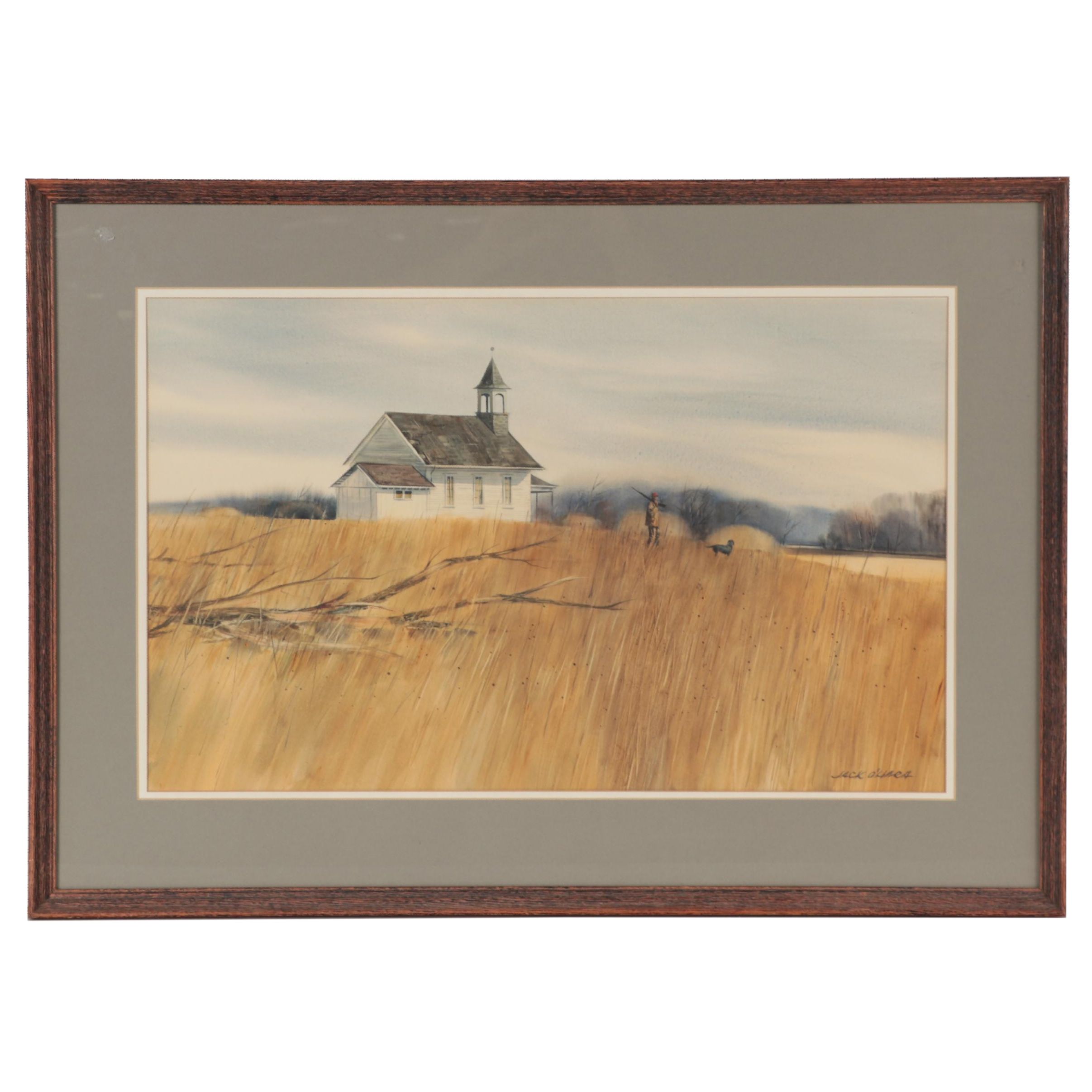 Jack O'Hara Watercolor Painting of Hunting Scene, Late 20th Century